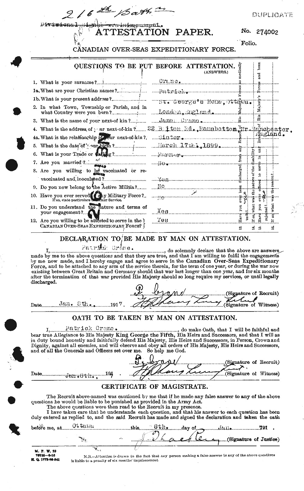 Personnel Records of the First World War - CEF 061760a