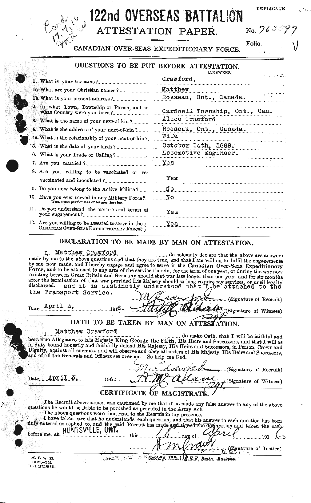 Dossiers du Personnel de la Première Guerre mondiale - CEC 061781a
