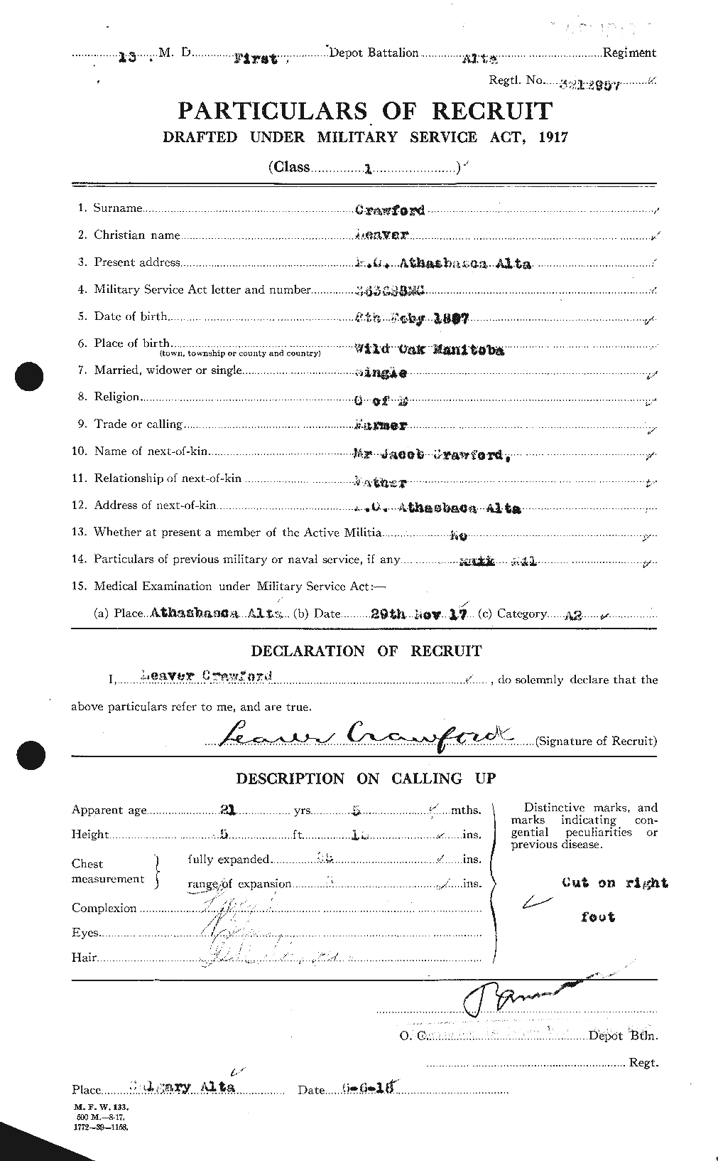 Dossiers du Personnel de la Première Guerre mondiale - CEC 061801a
