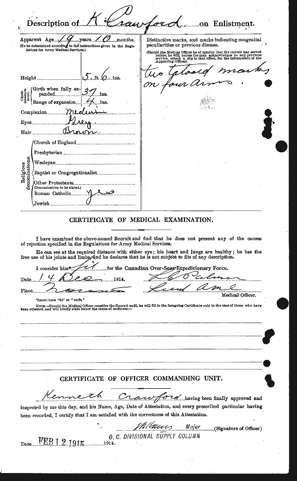 Dossiers du Personnel de la Première Guerre mondiale - CEC 061806b