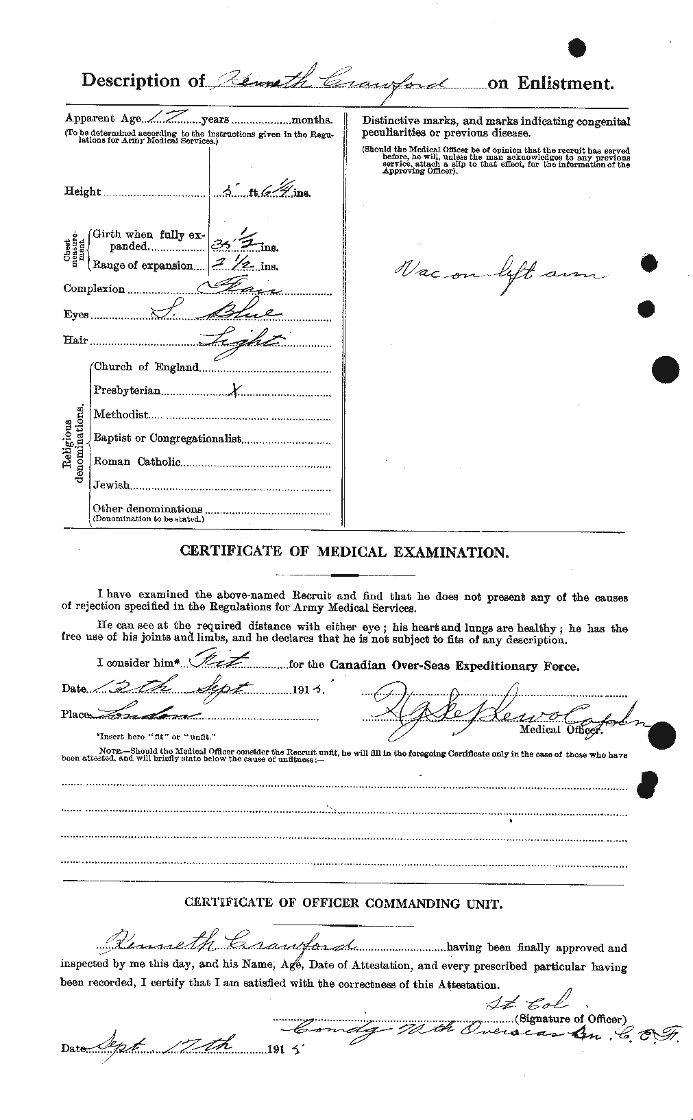 Dossiers du Personnel de la Première Guerre mondiale - CEC 061807b