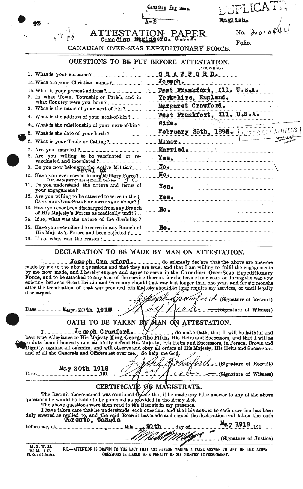 Personnel Records of the First World War - CEF 061811a