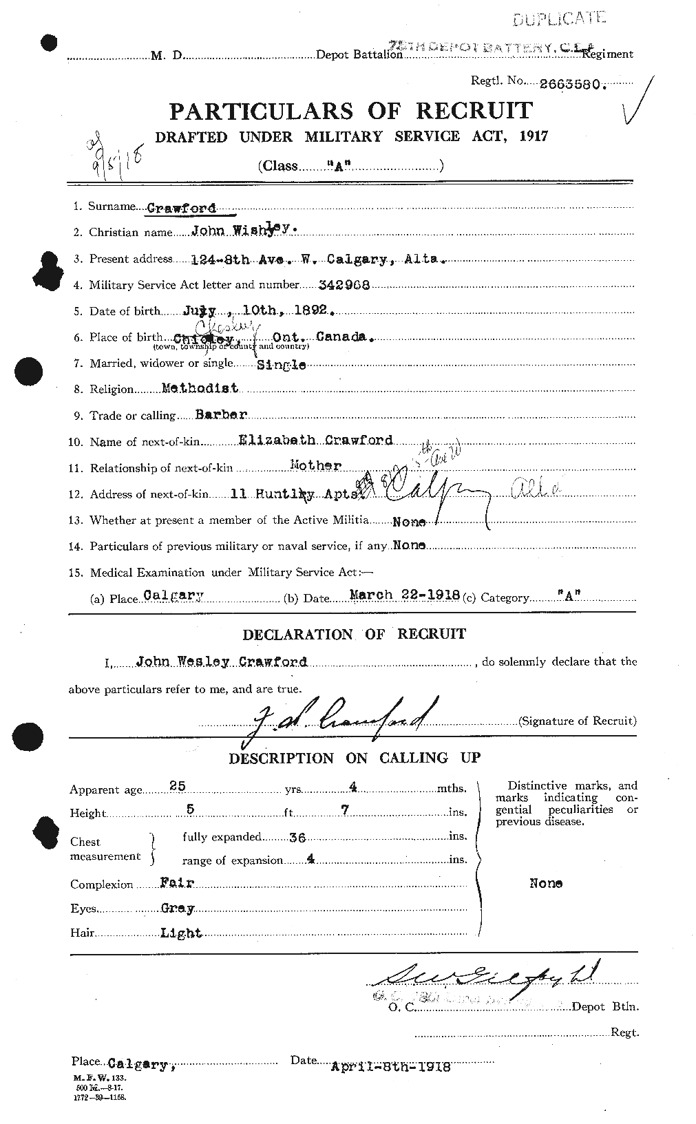 Dossiers du Personnel de la Première Guerre mondiale - CEC 061816a
