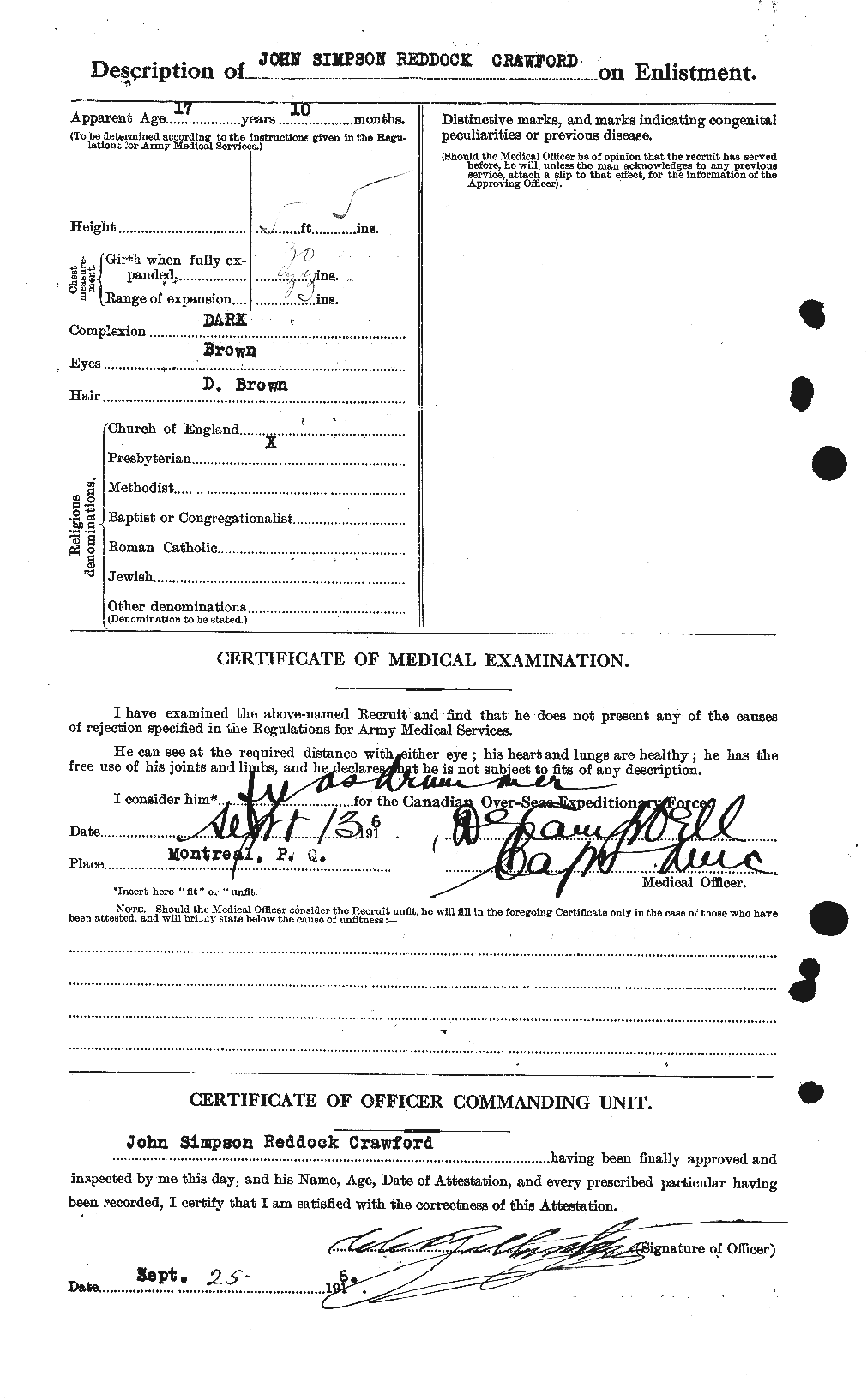 Dossiers du Personnel de la Première Guerre mondiale - CEC 061824b
