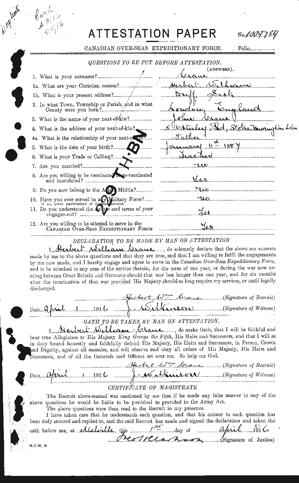 Personnel Records of the First World War - CEF 061996a