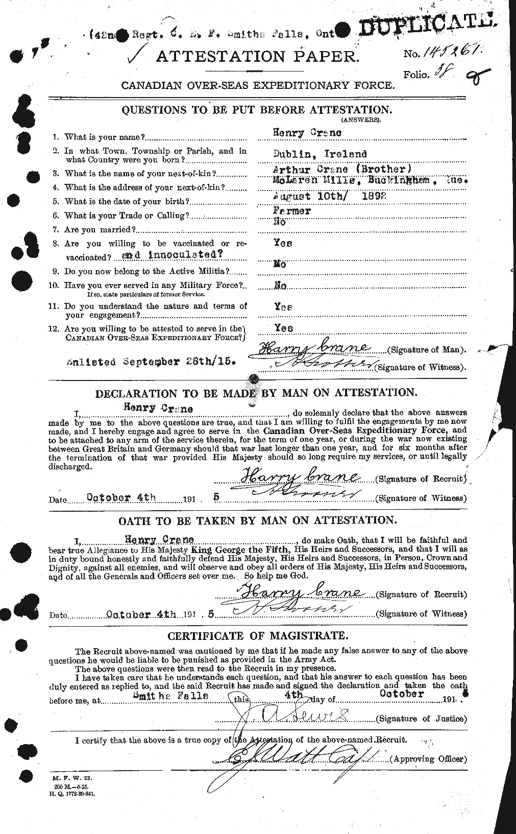 Personnel Records of the First World War - CEF 062001a