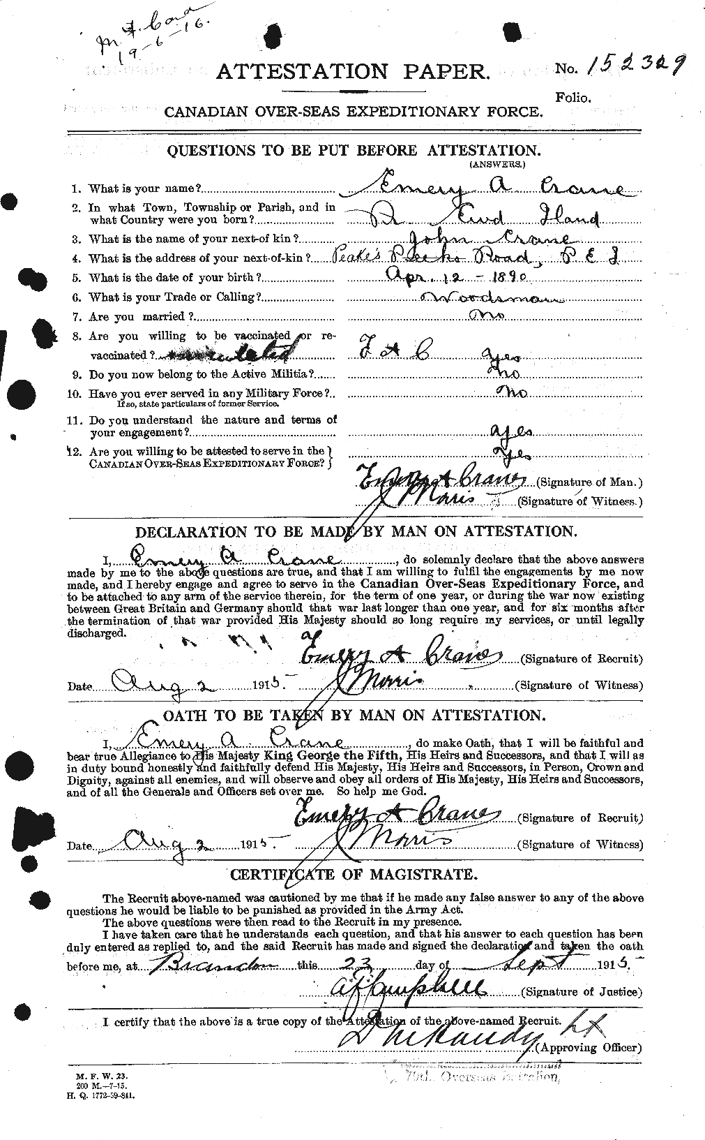 Personnel Records of the First World War - CEF 062017a