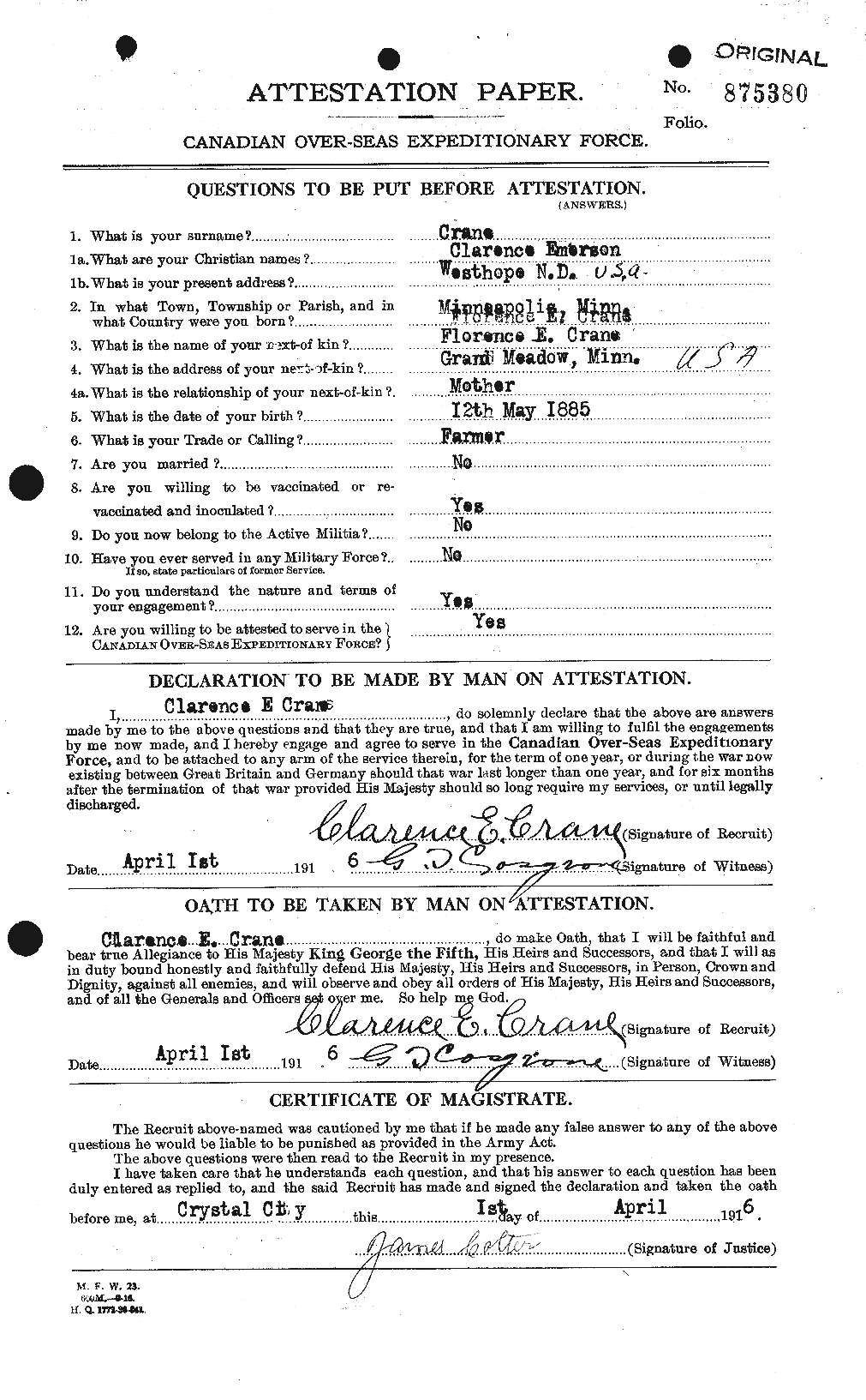 Personnel Records of the First World War - CEF 062022a