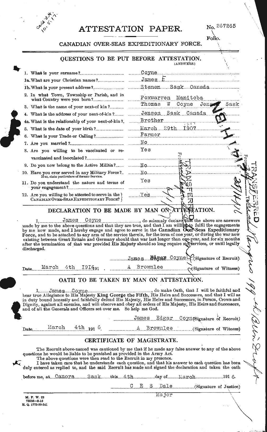 Dossiers du Personnel de la Première Guerre mondiale - CEC 062323a