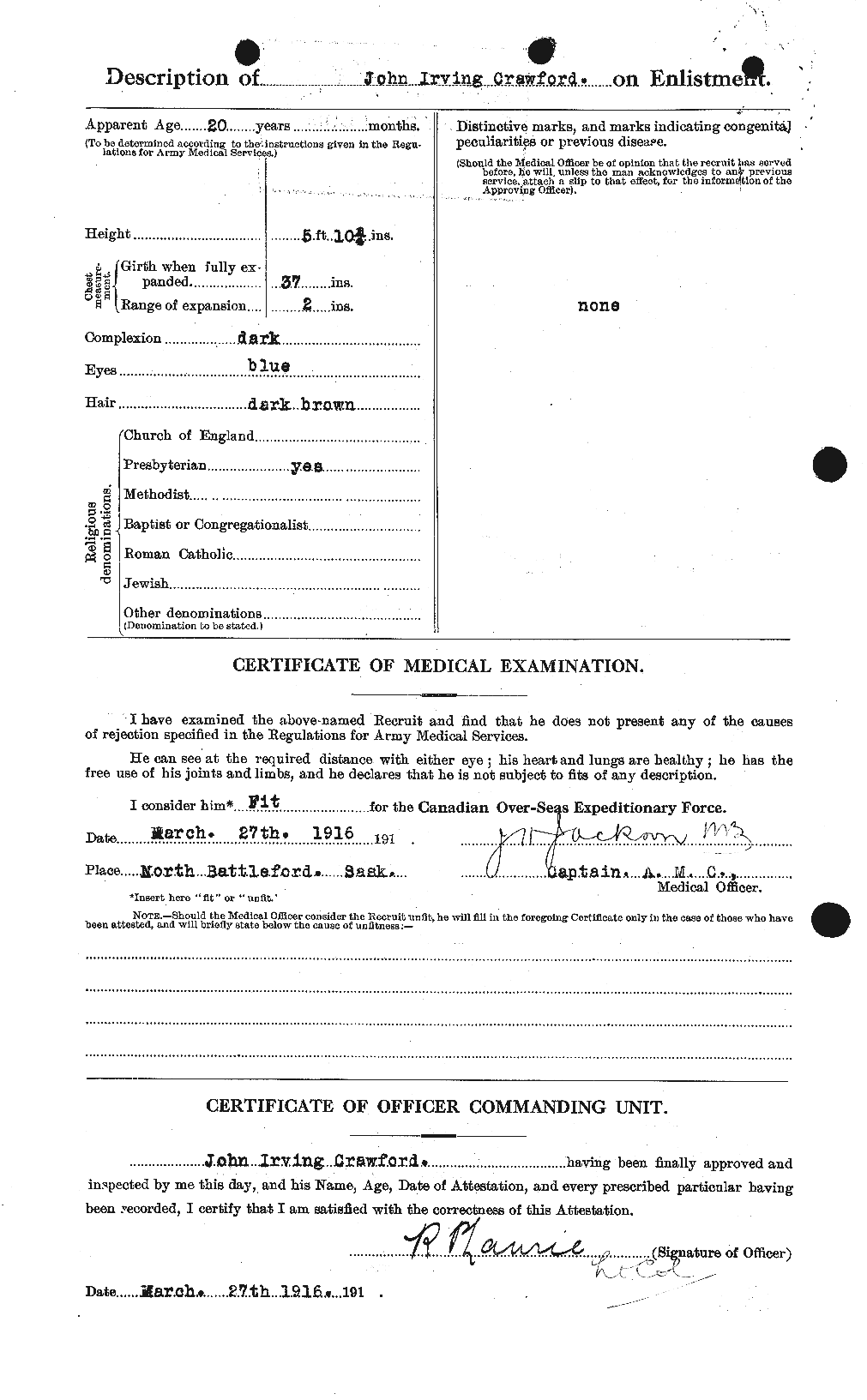 Dossiers du Personnel de la Première Guerre mondiale - CEC 062425b