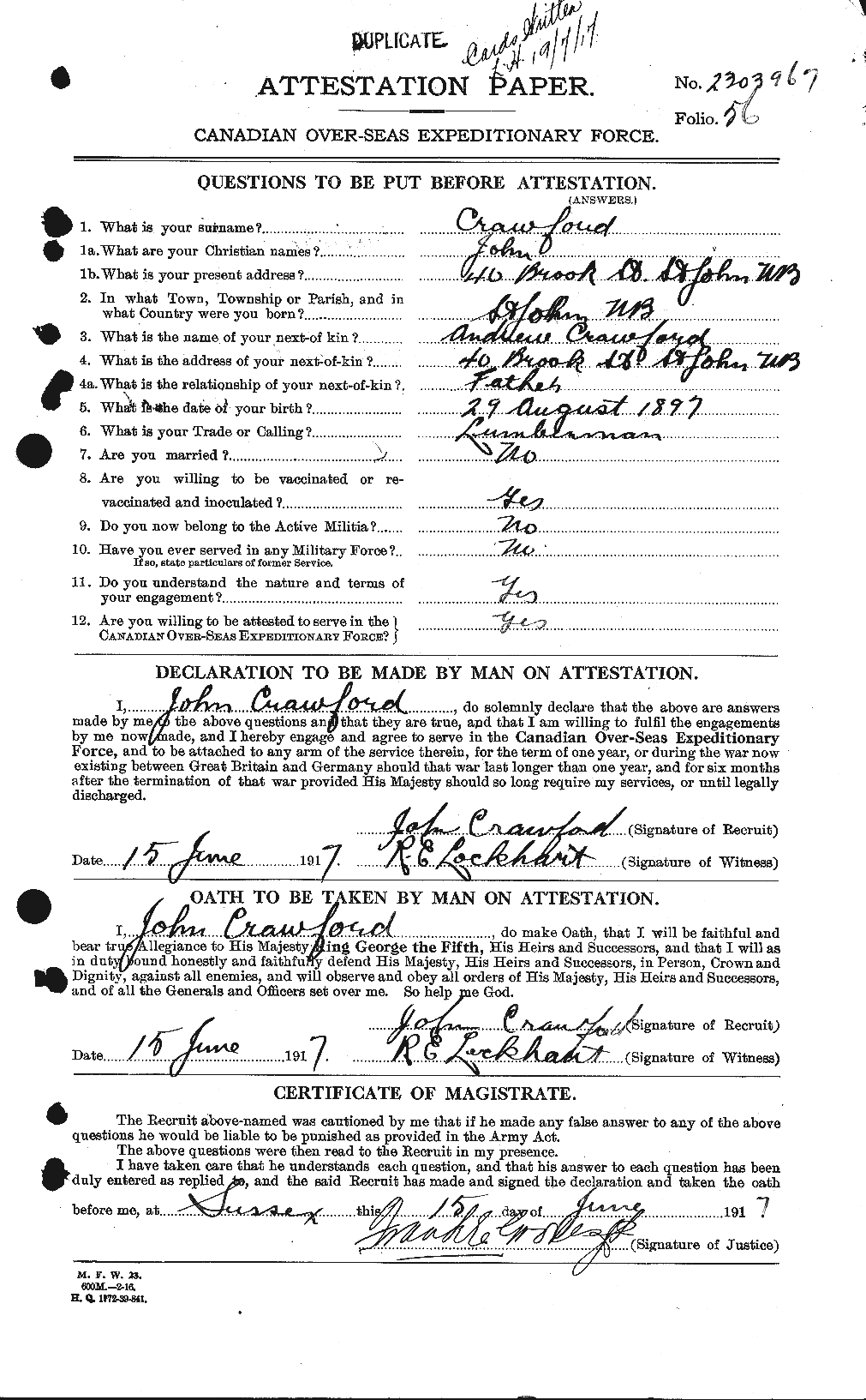 Personnel Records of the First World War - CEF 062454a