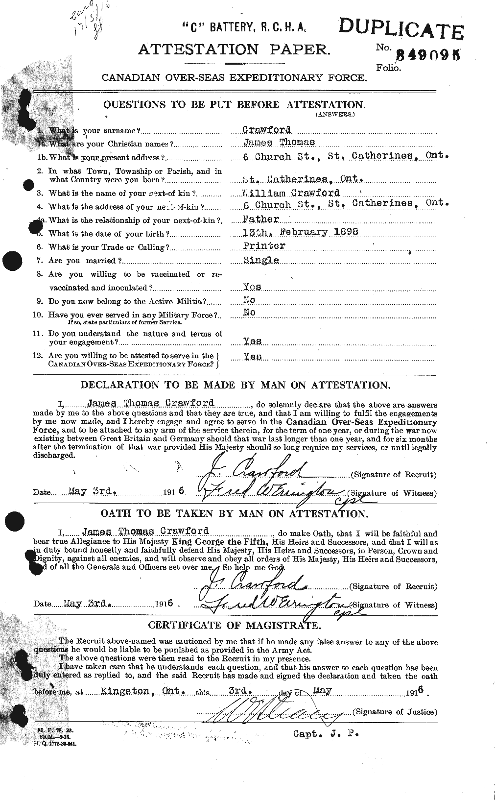 Personnel Records of the First World War - CEF 062465a