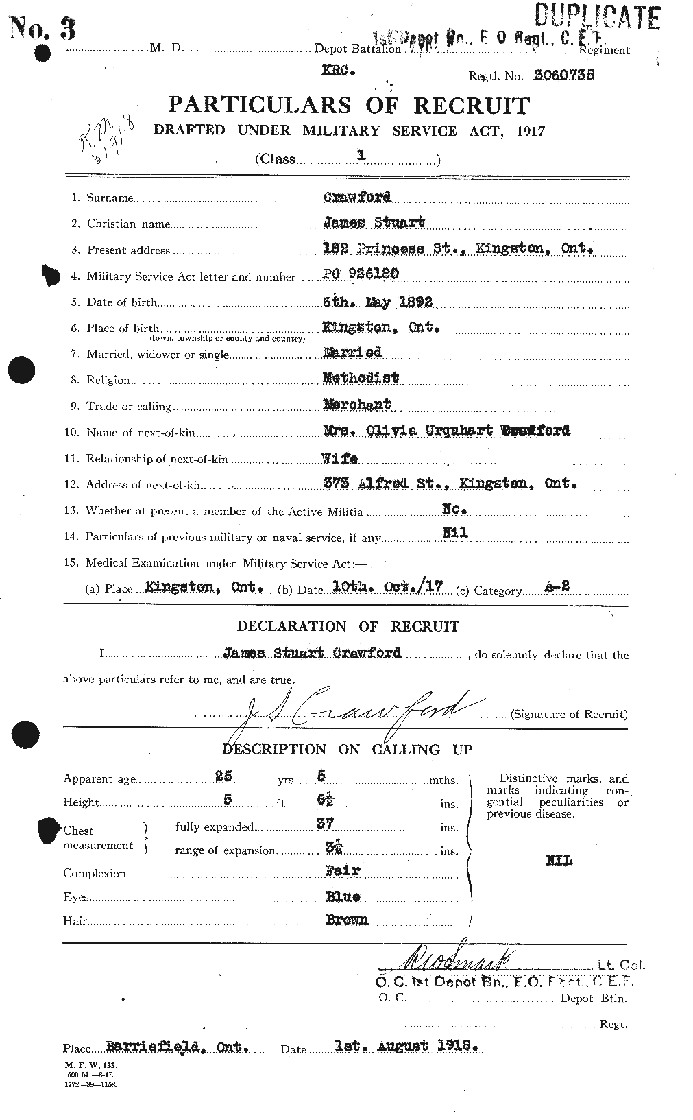 Dossiers du Personnel de la Première Guerre mondiale - CEC 062466a