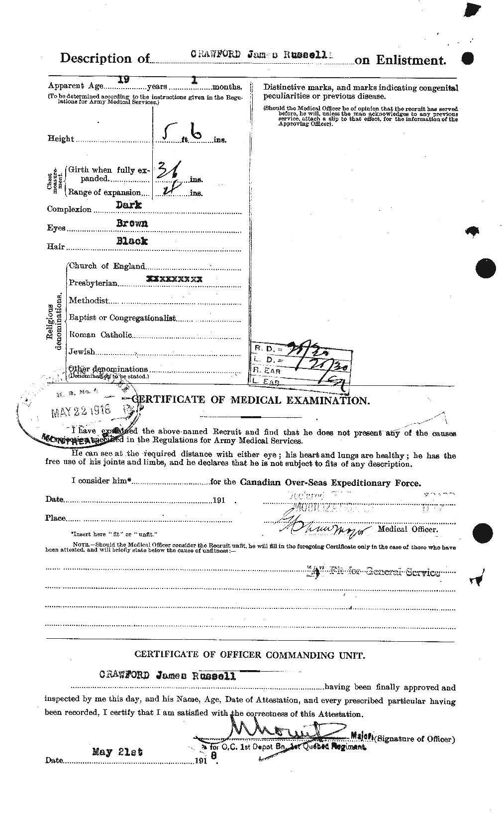 Dossiers du Personnel de la Première Guerre mondiale - CEC 062470b