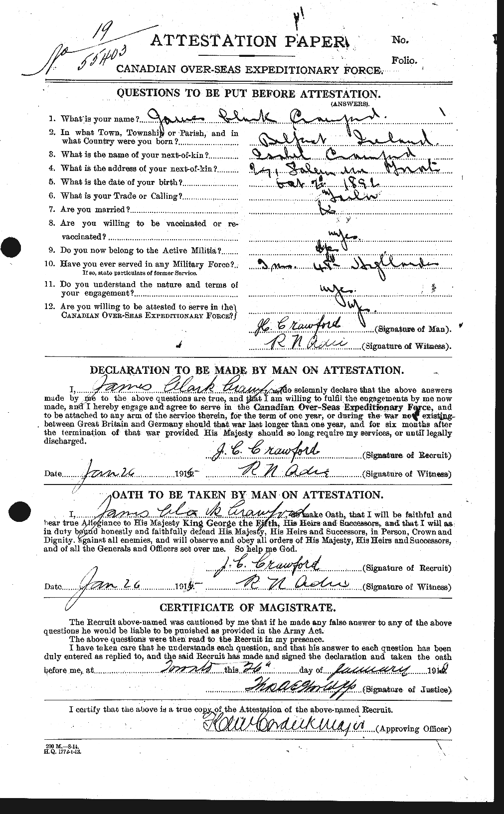 Dossiers du Personnel de la Première Guerre mondiale - CEC 062757a