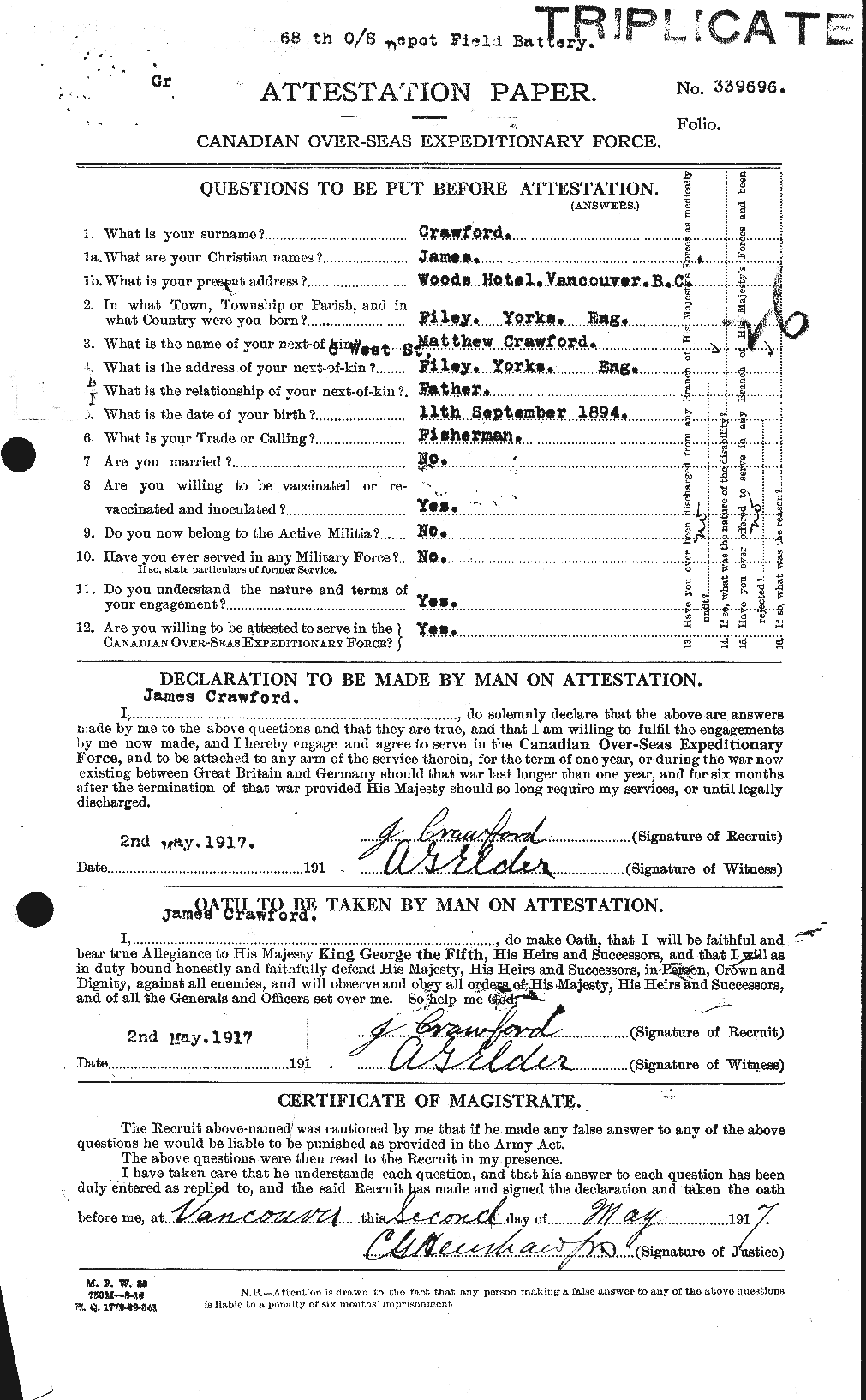 Personnel Records of the First World War - CEF 062764a