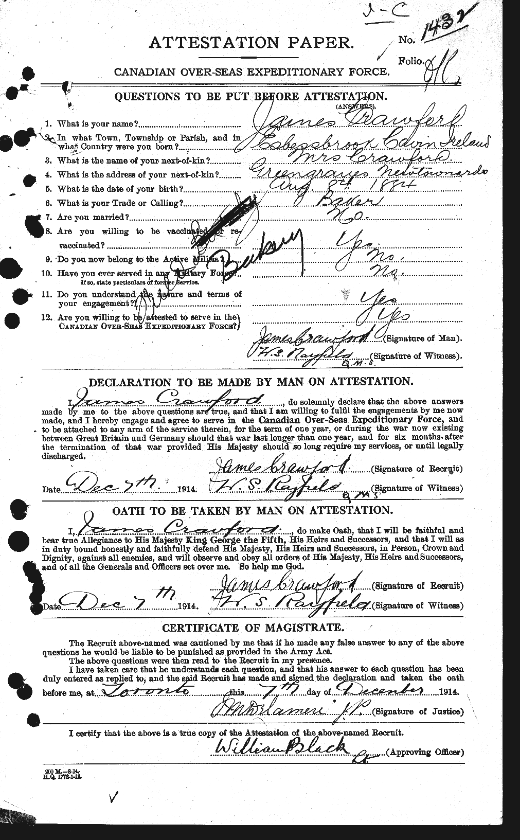Dossiers du Personnel de la Première Guerre mondiale - CEC 062768a