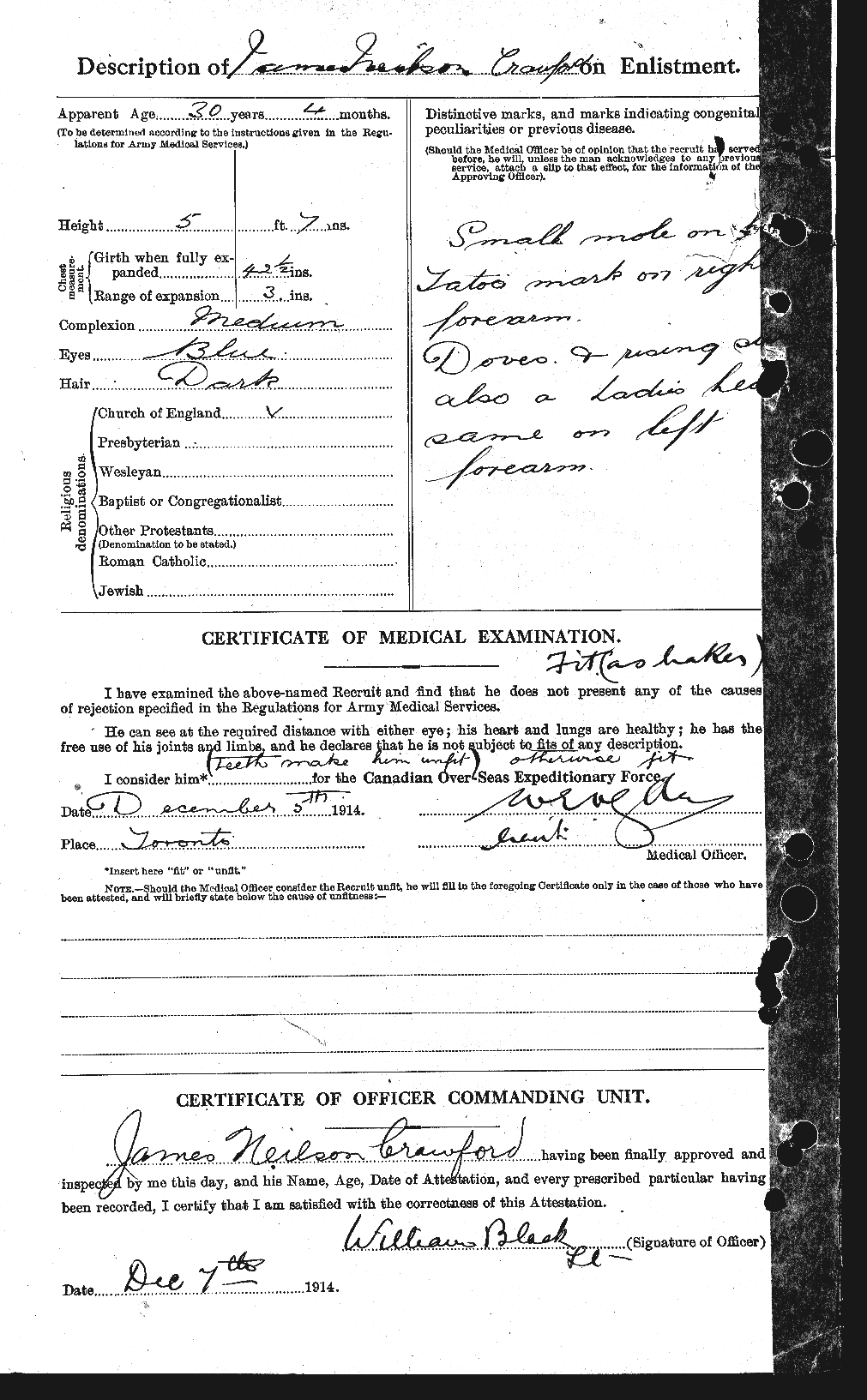 Dossiers du Personnel de la Première Guerre mondiale - CEC 062768b