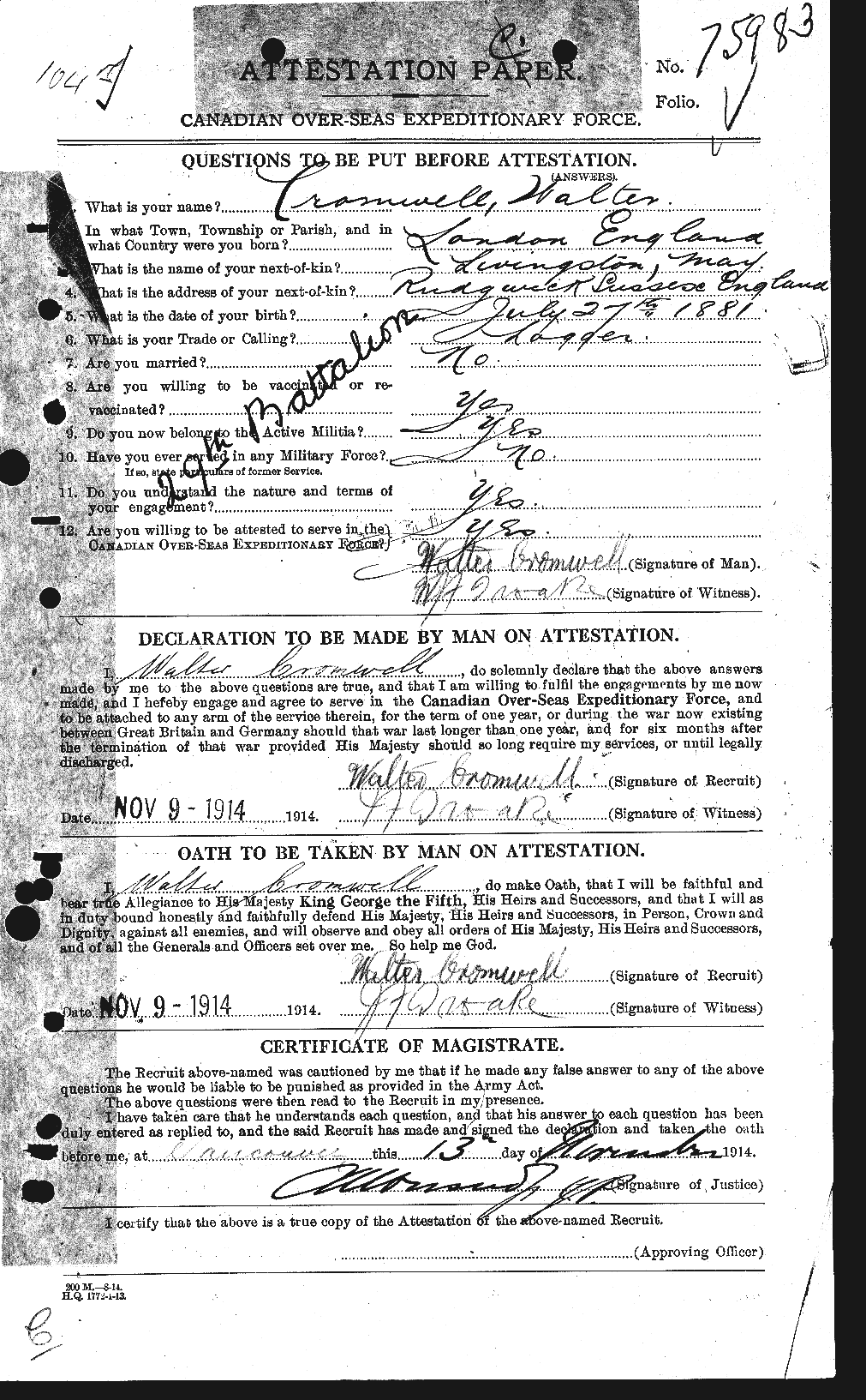 Personnel Records of the First World War - CEF 064635a