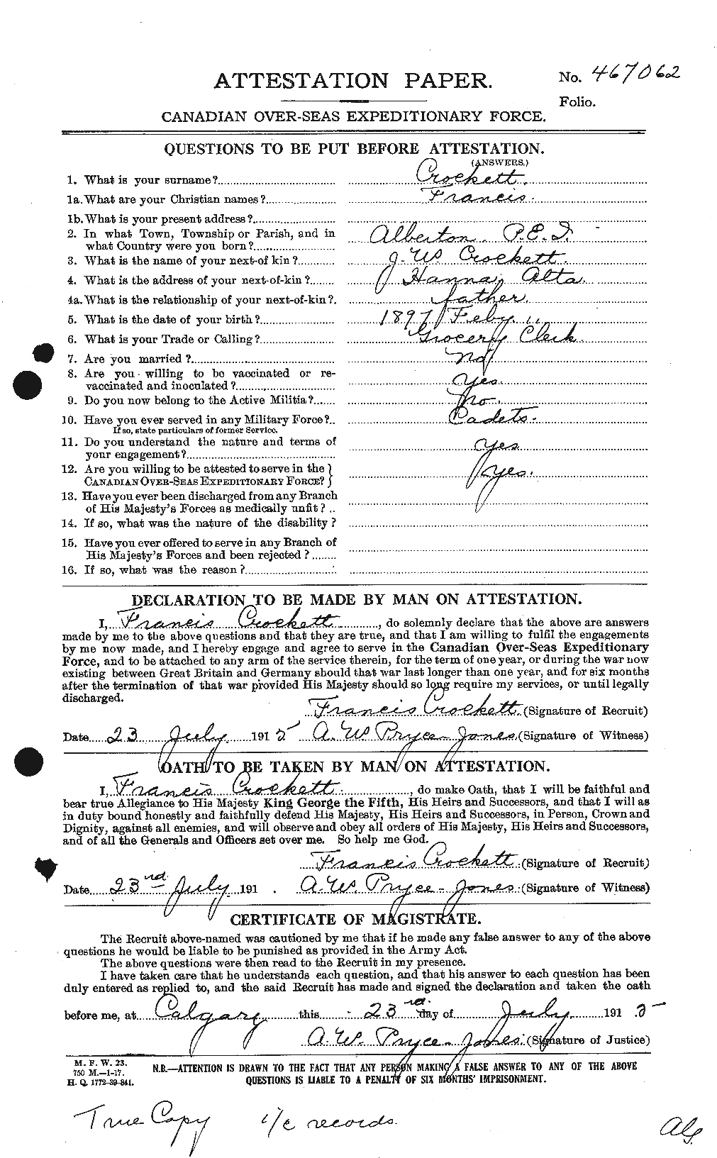 Personnel Records of the First World War - CEF 064714a