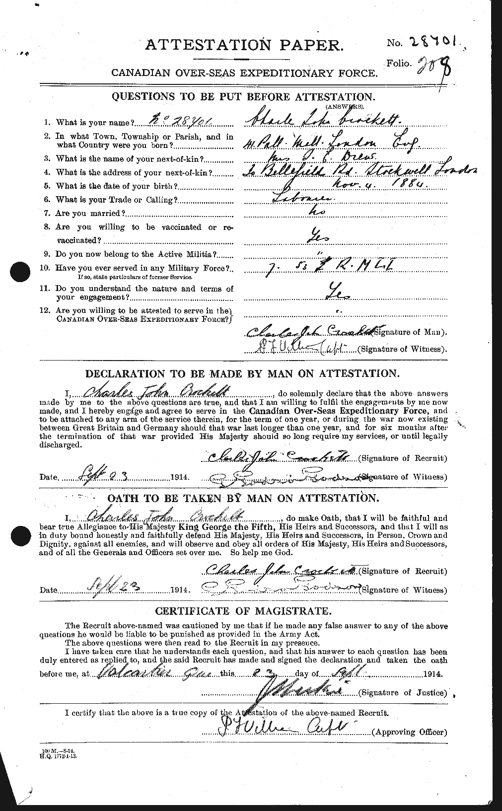 Personnel Records of the First World War - CEF 064721a