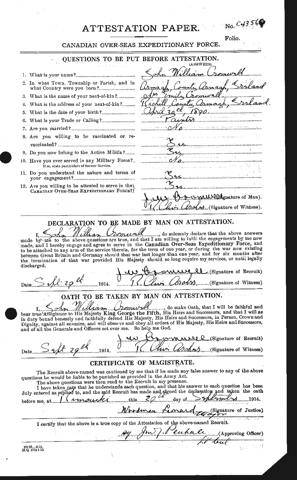 Personnel Records of the First World War - CEF 064920a