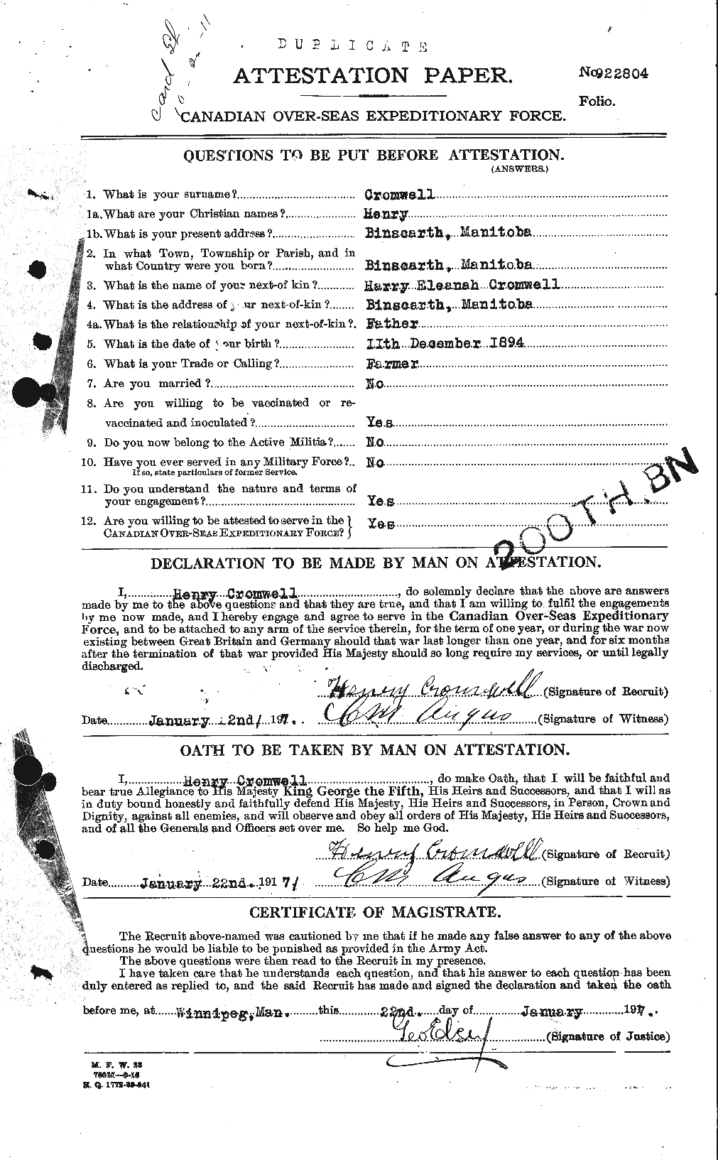 Personnel Records of the First World War - CEF 064926a