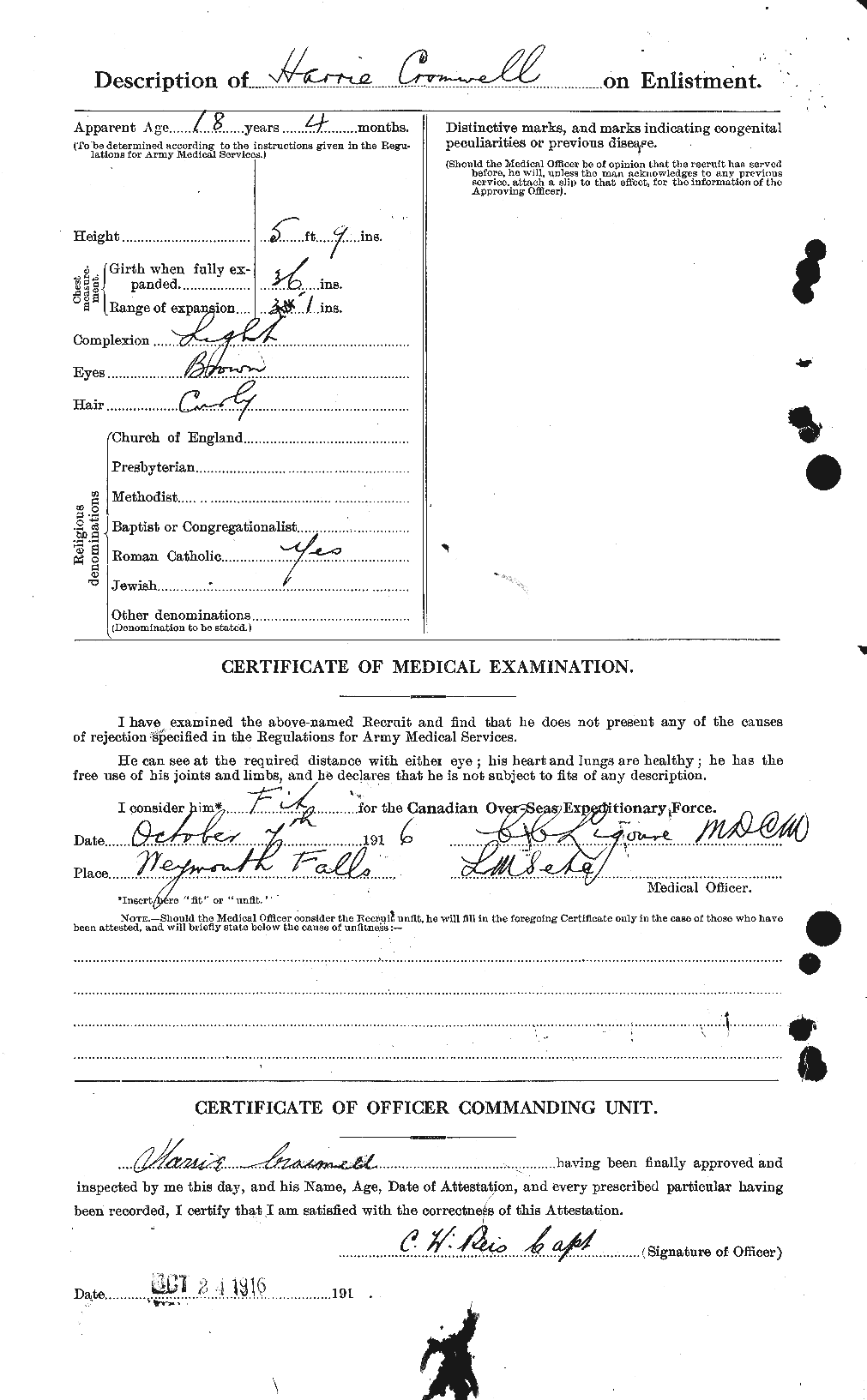 Dossiers du Personnel de la Première Guerre mondiale - CEC 064928b