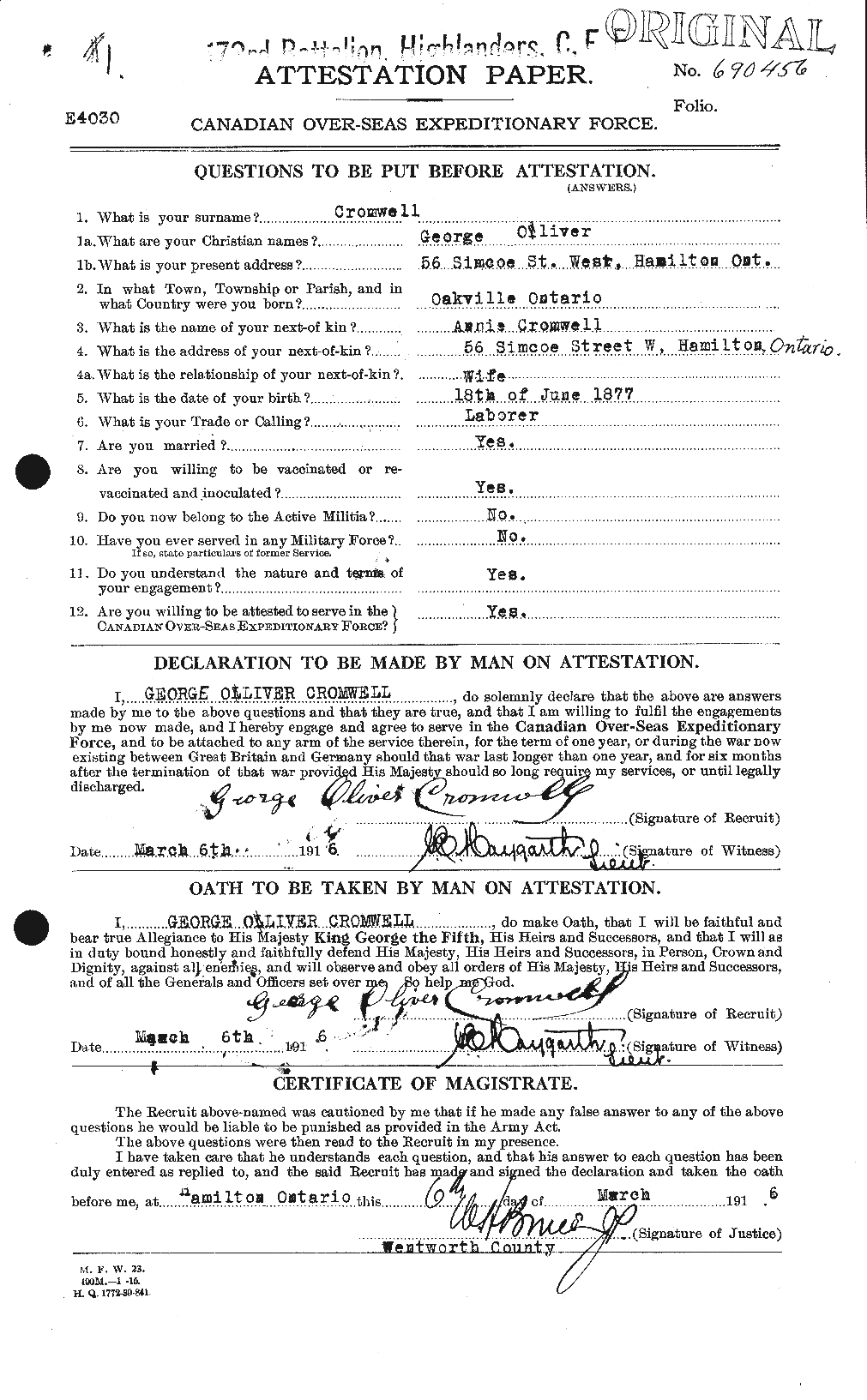 Personnel Records of the First World War - CEF 064929a