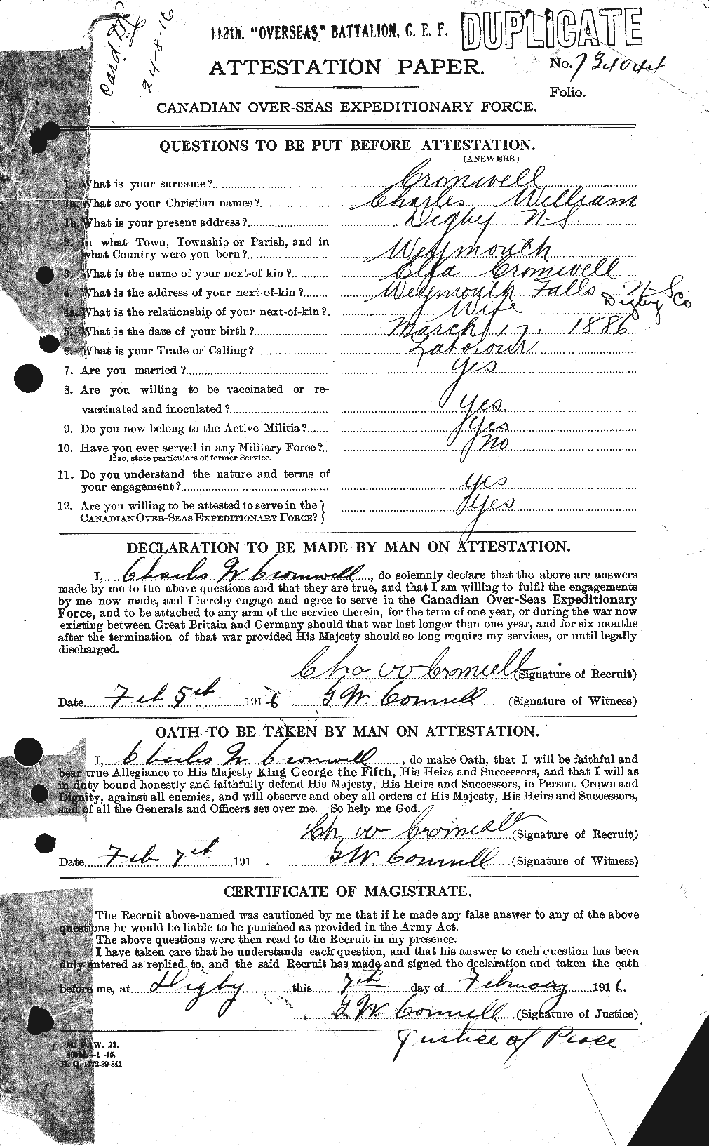 Personnel Records of the First World War - CEF 064932a