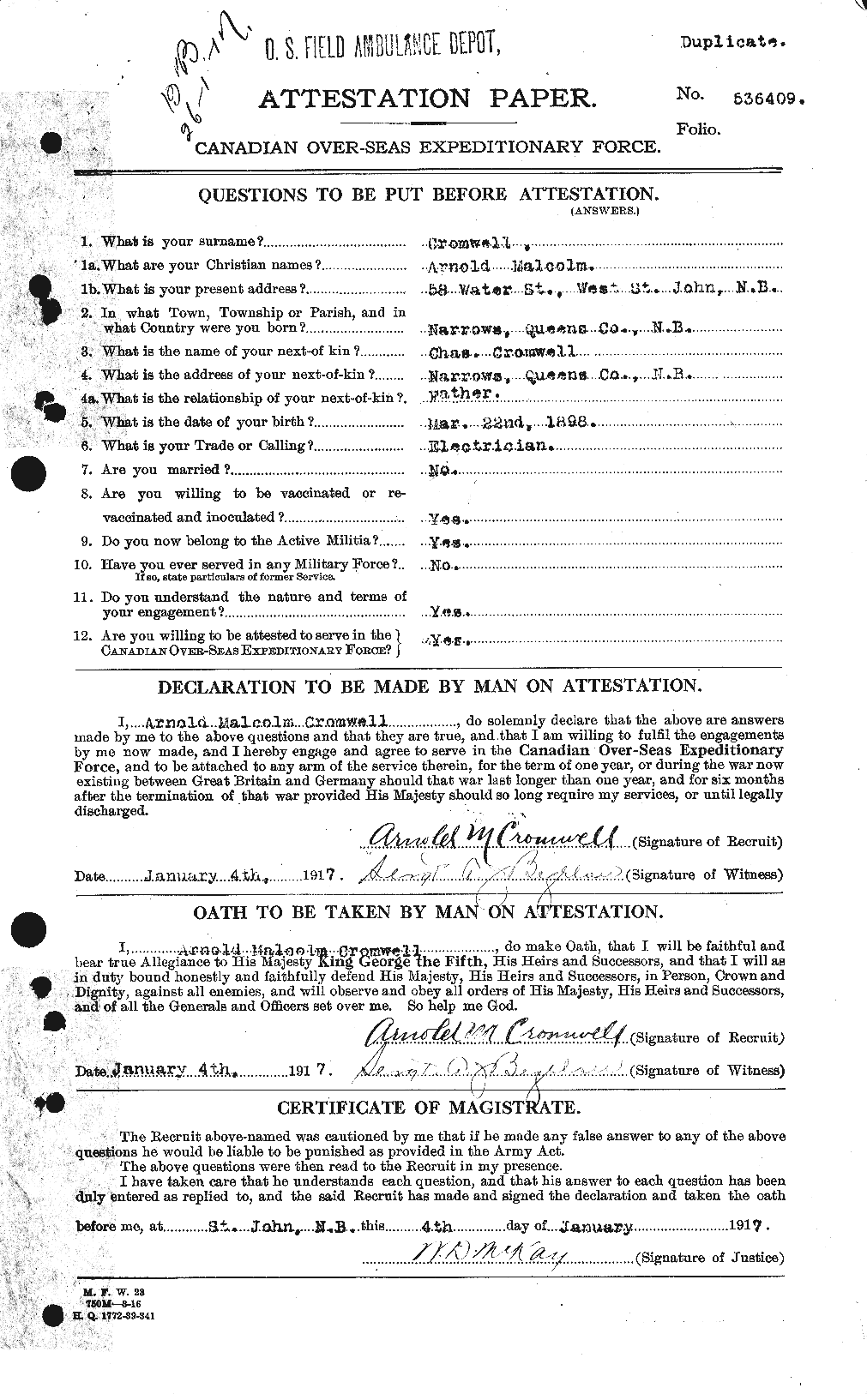 Personnel Records of the First World War - CEF 064939a