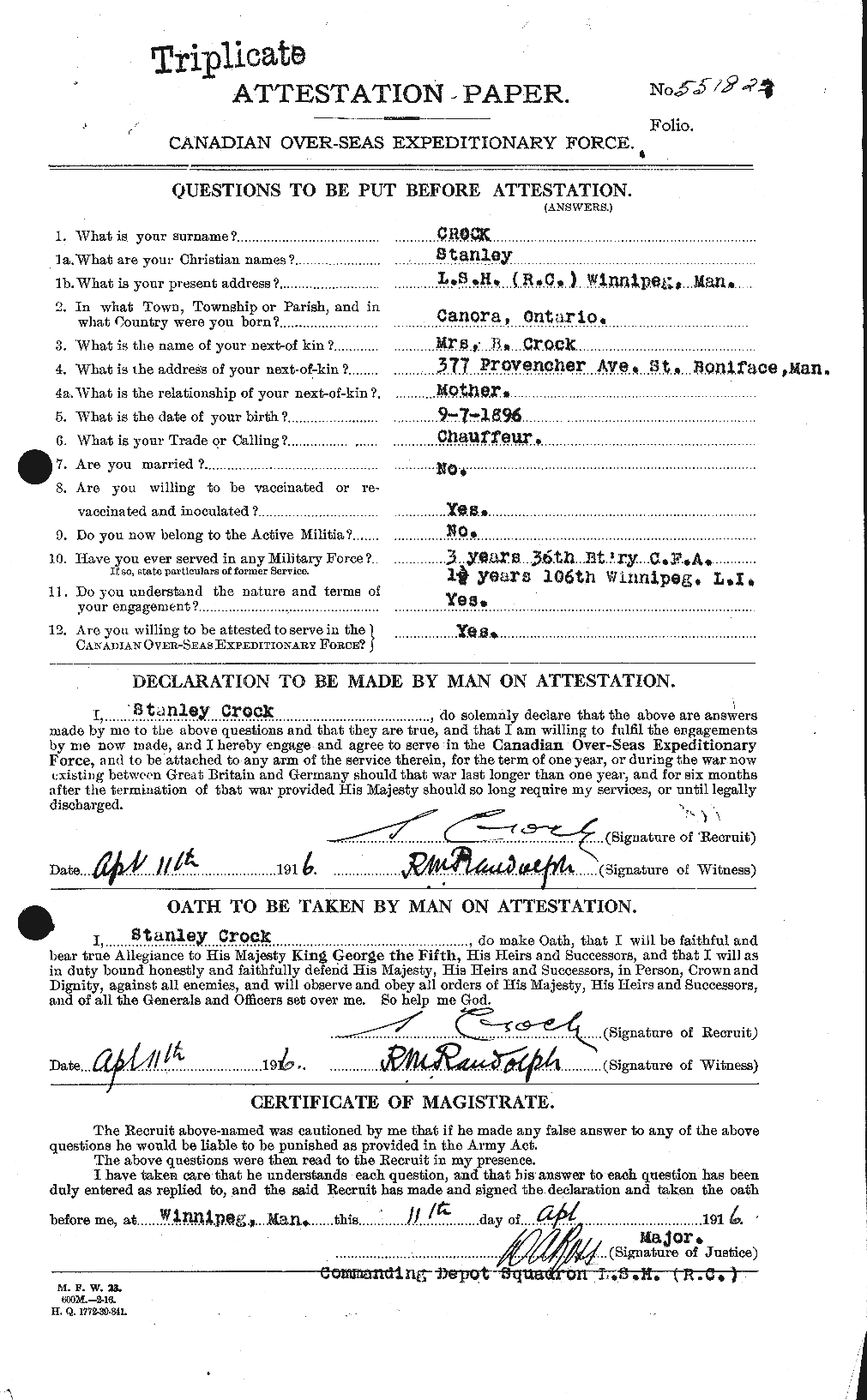 Dossiers du Personnel de la Première Guerre mondiale - CEC 064976a