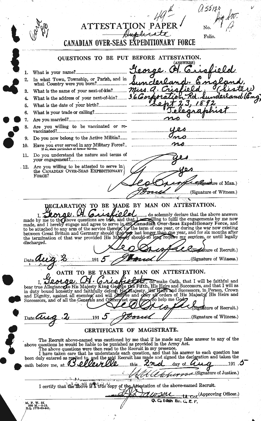 Personnel Records of the First World War - CEF 065411a