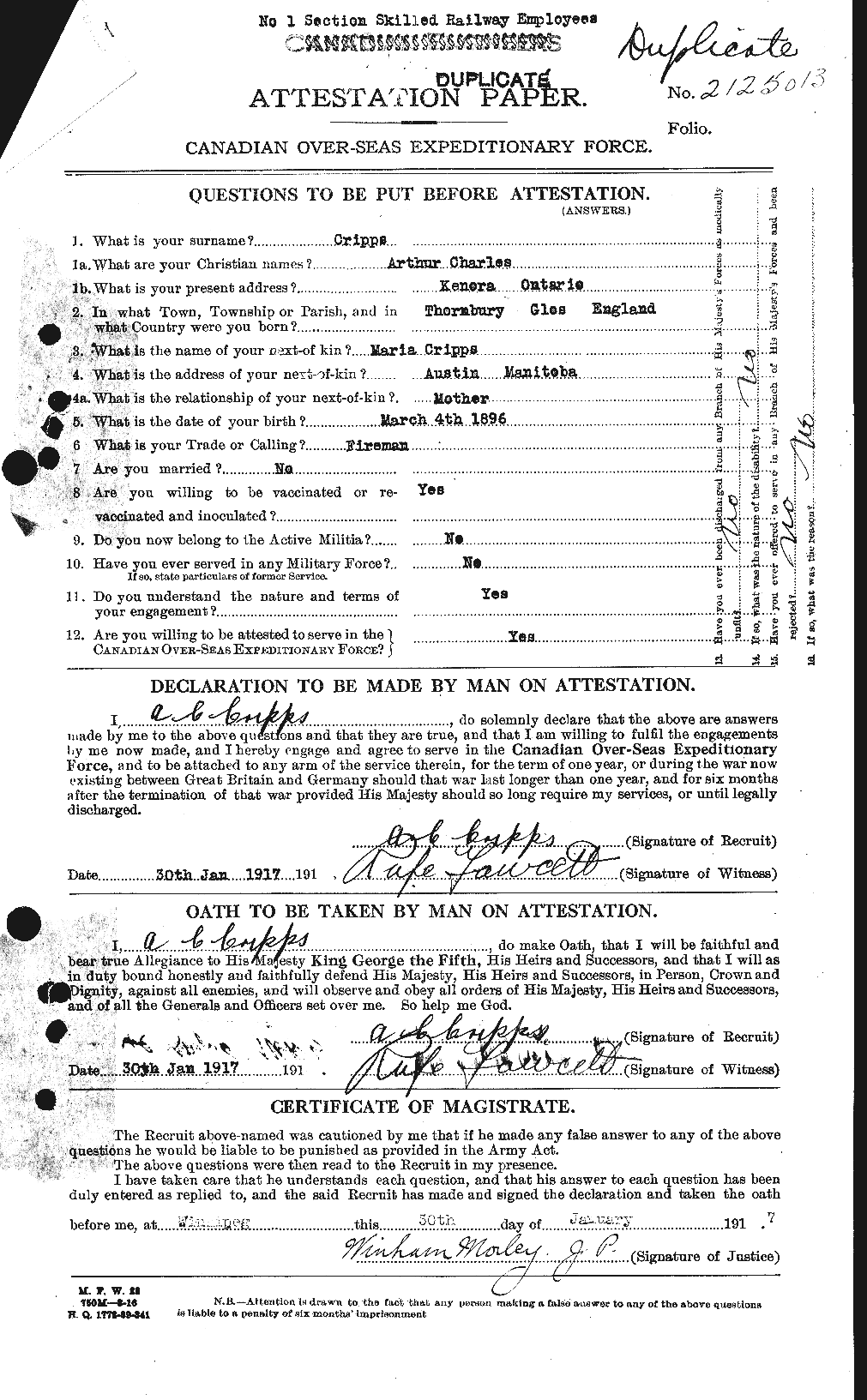 Personnel Records of the First World War - CEF 065458a