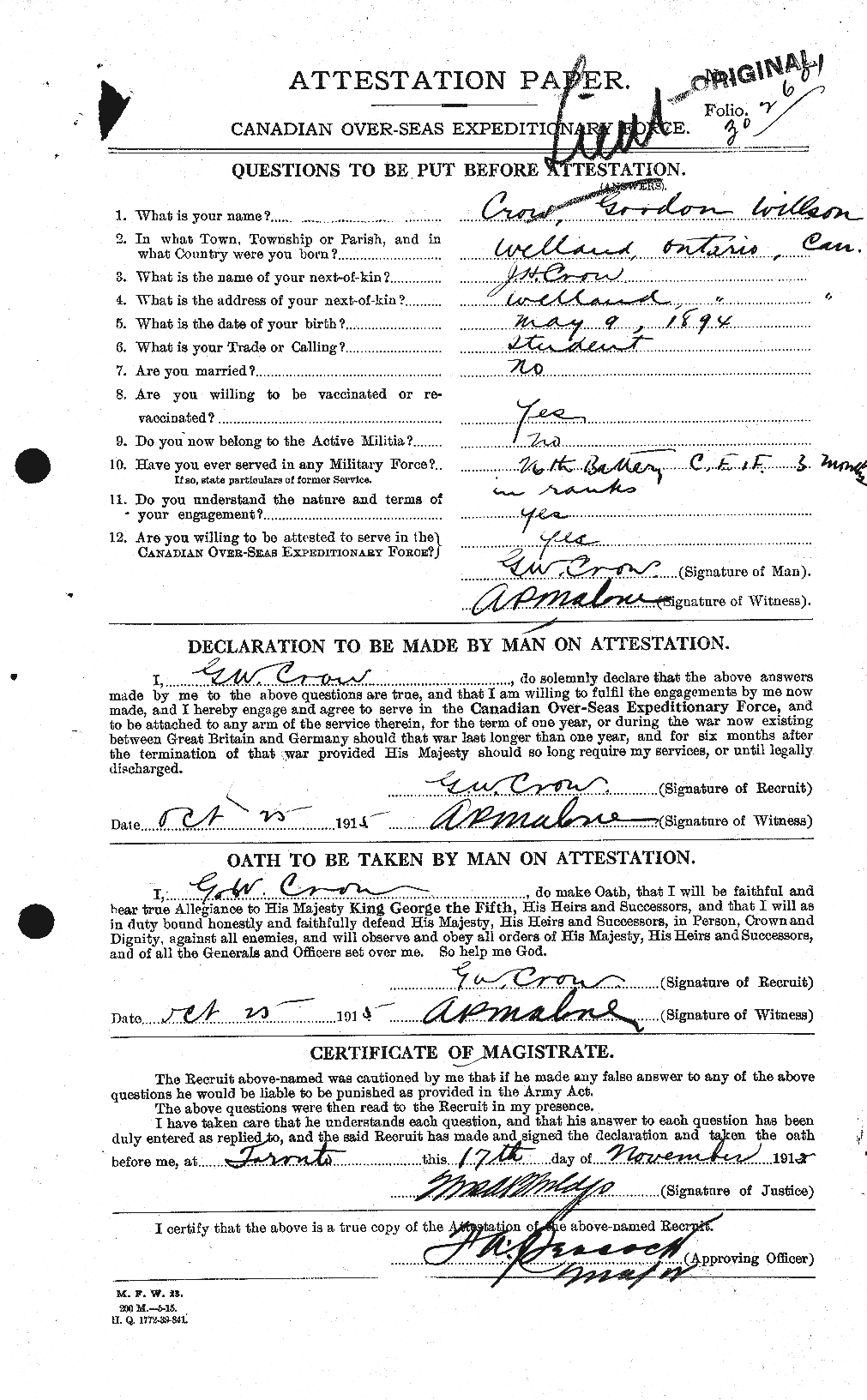 Personnel Records of the First World War - CEF 065549a