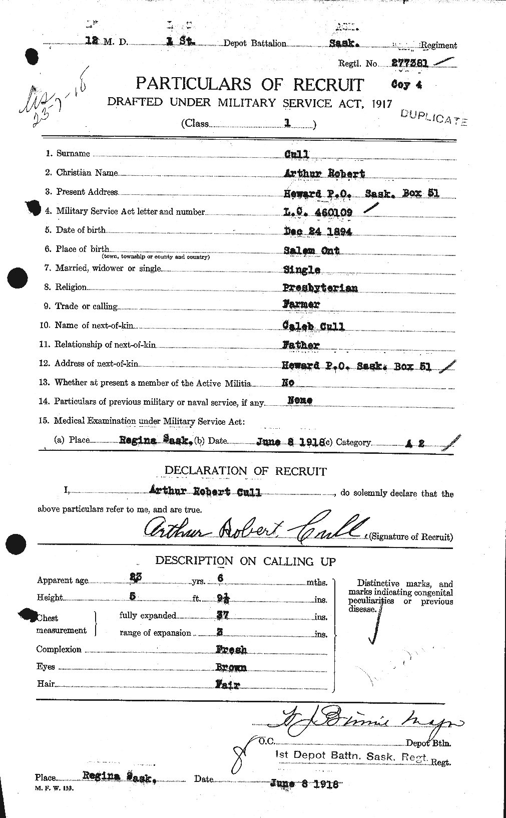 Dossiers du Personnel de la Première Guerre mondiale - CEC 065709a
