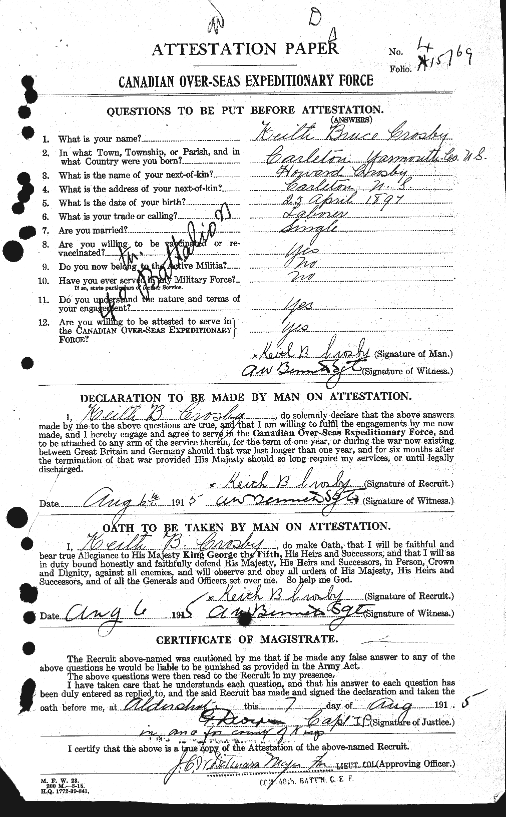 Personnel Records of the First World War - CEF 066069a