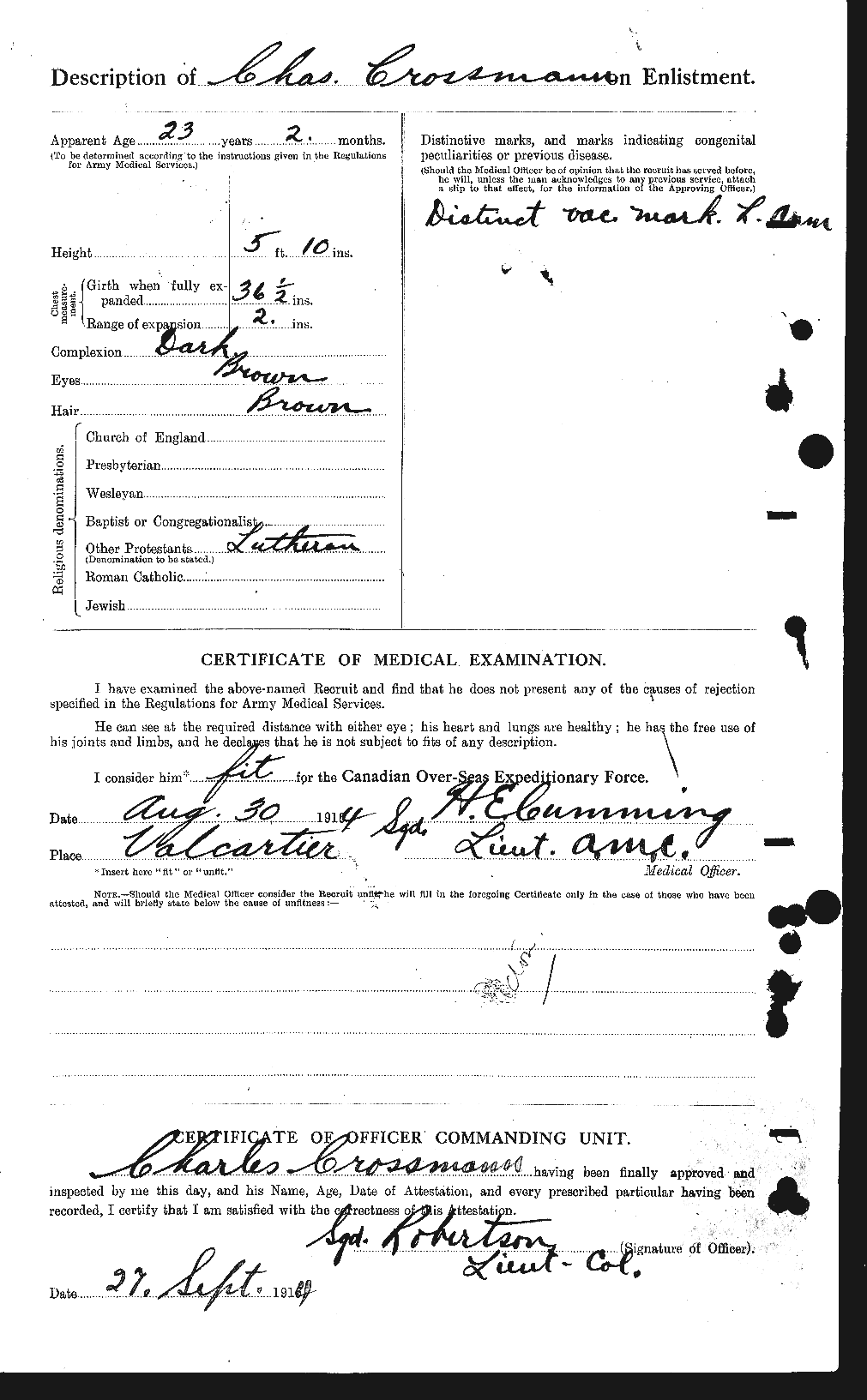 Dossiers du Personnel de la Première Guerre mondiale - CEC 066535b