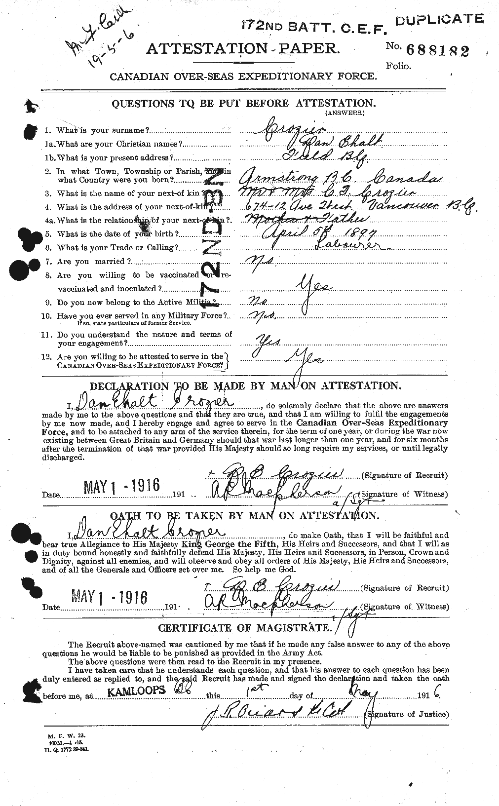Personnel Records of the First World War - CEF 066696a