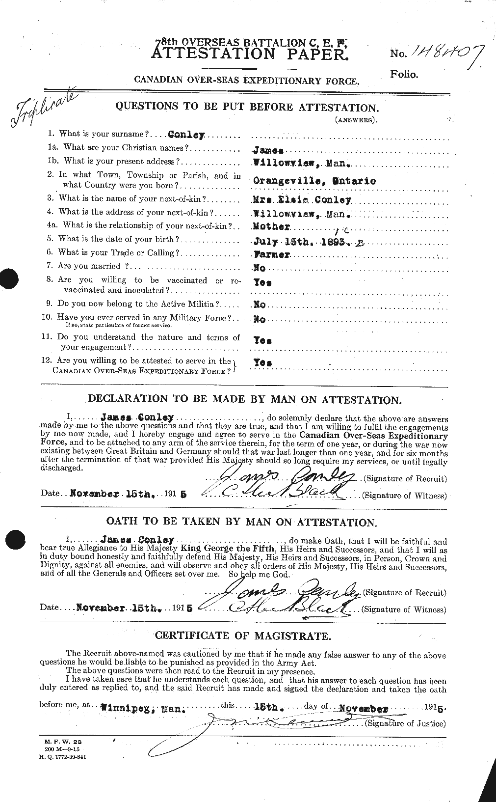 Personnel Records of the First World War - CEF 067825a