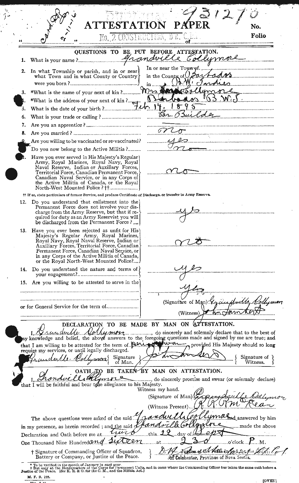 Dossiers du Personnel de la Première Guerre mondiale - CEC 067988a