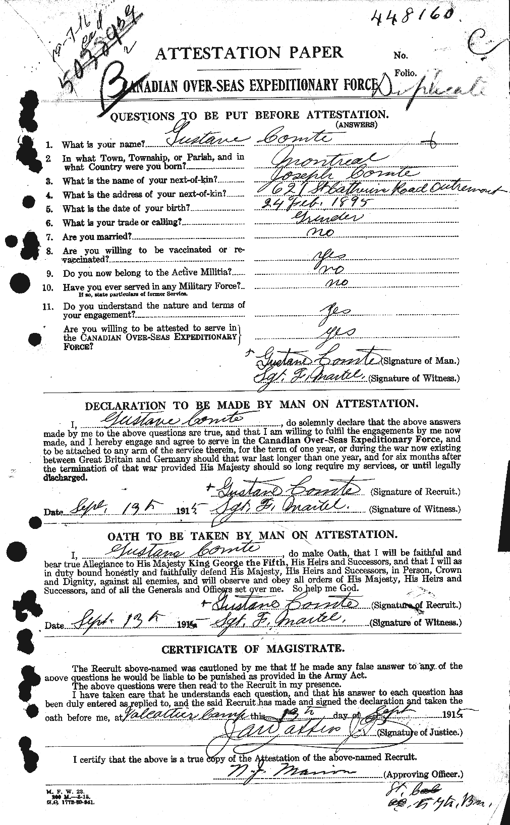 Dossiers du Personnel de la Première Guerre mondiale - CEC 068172a