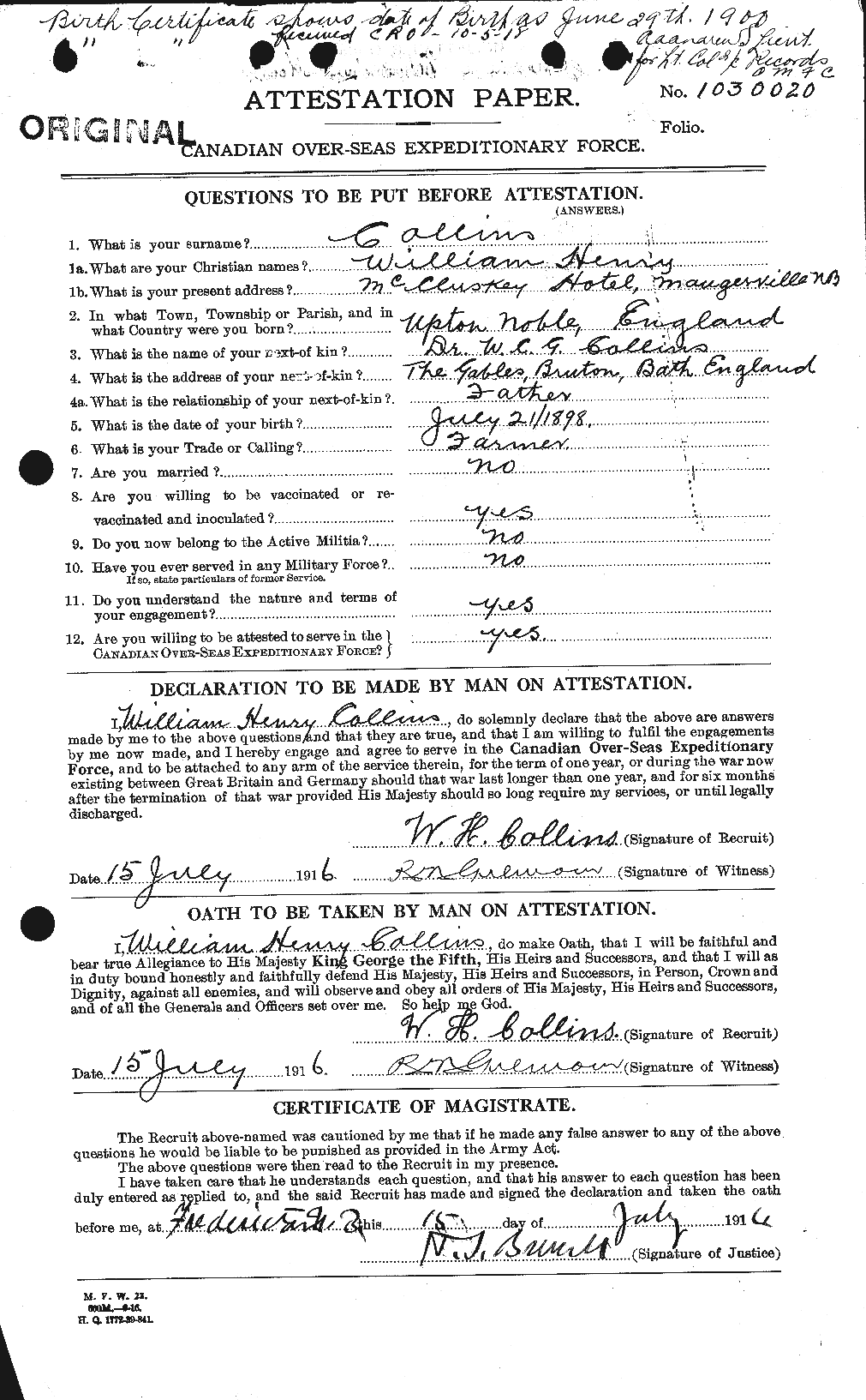Personnel Records of the First World War - CEF 068520a