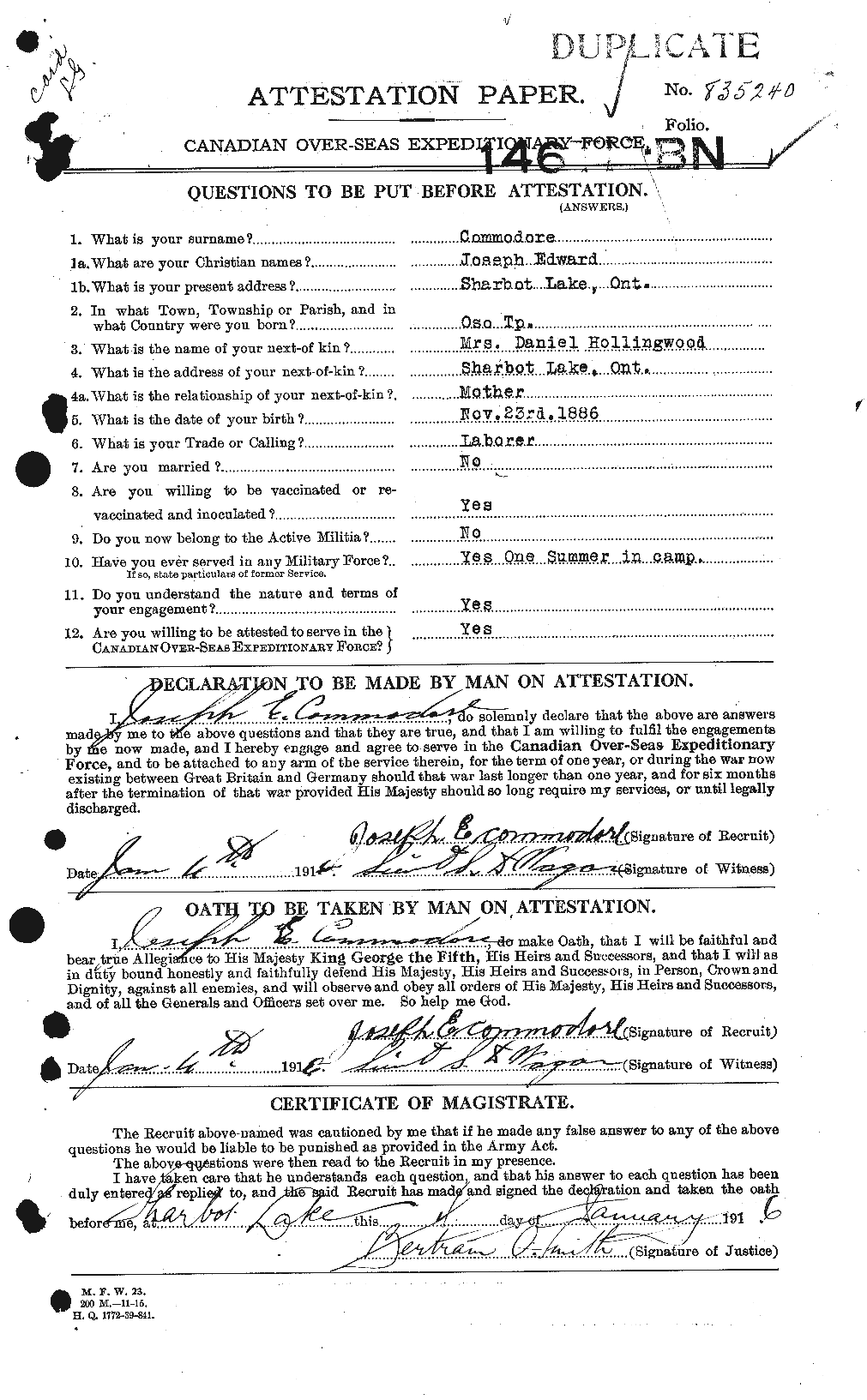 Dossiers du Personnel de la Première Guerre mondiale - CEC 068730a
