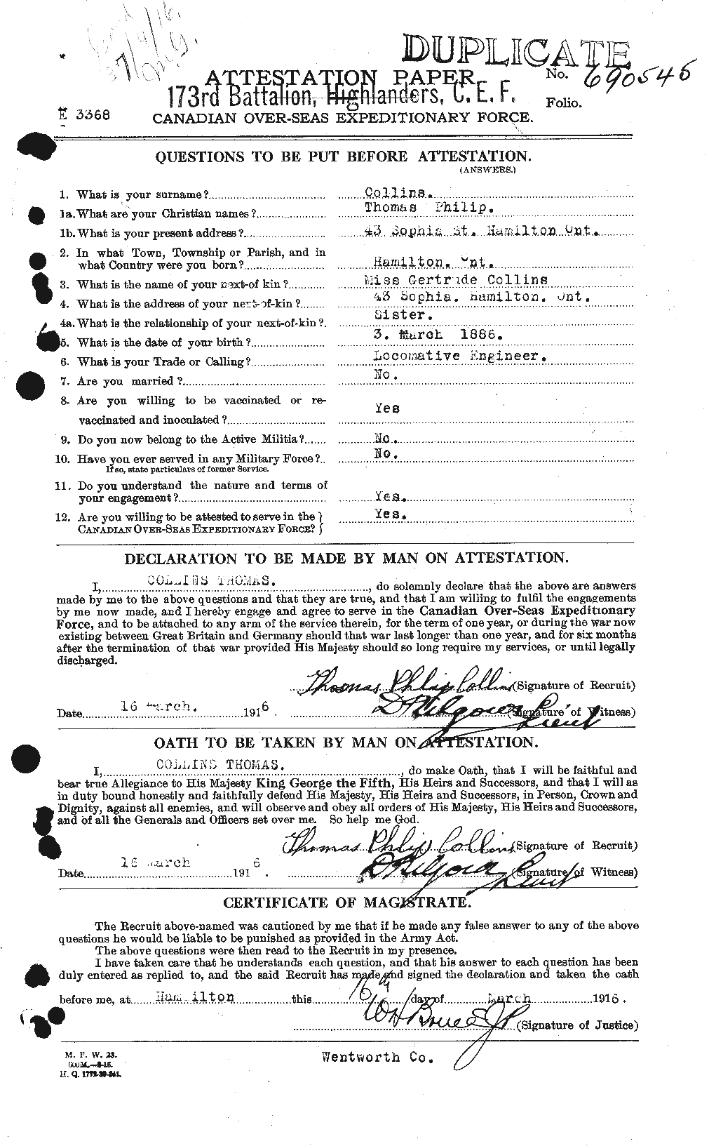 Personnel Records of the First World War - CEF 069121a