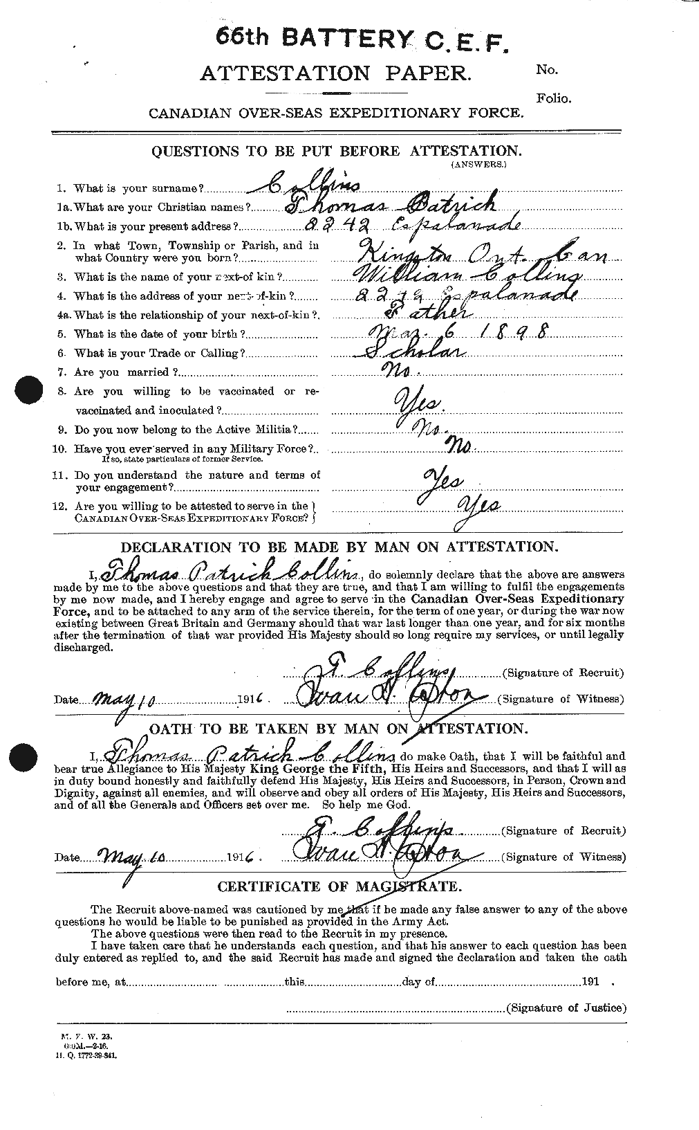 Personnel Records of the First World War - CEF 069122a