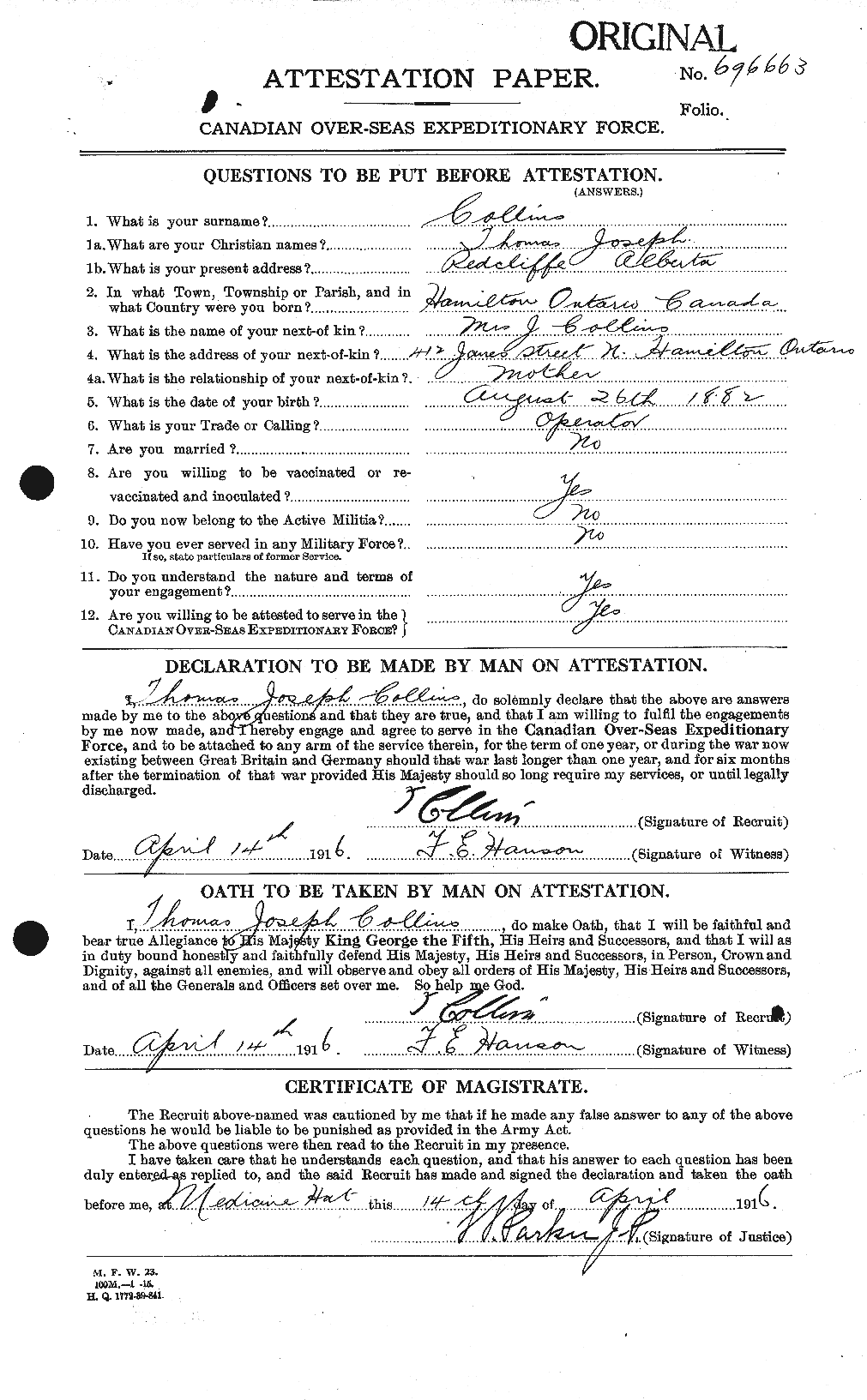 Personnel Records of the First World War - CEF 069123a