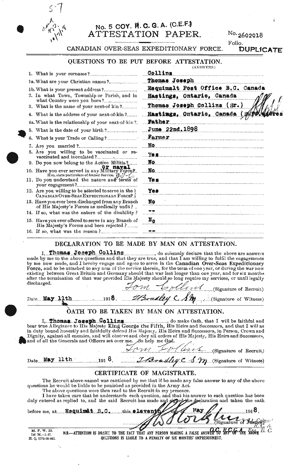 Personnel Records of the First World War - CEF 069124a