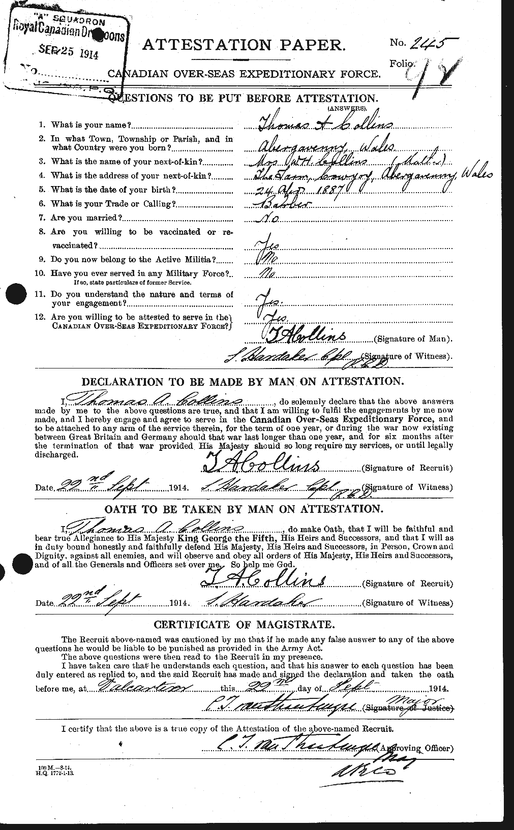 Personnel Records of the First World War - CEF 069136a