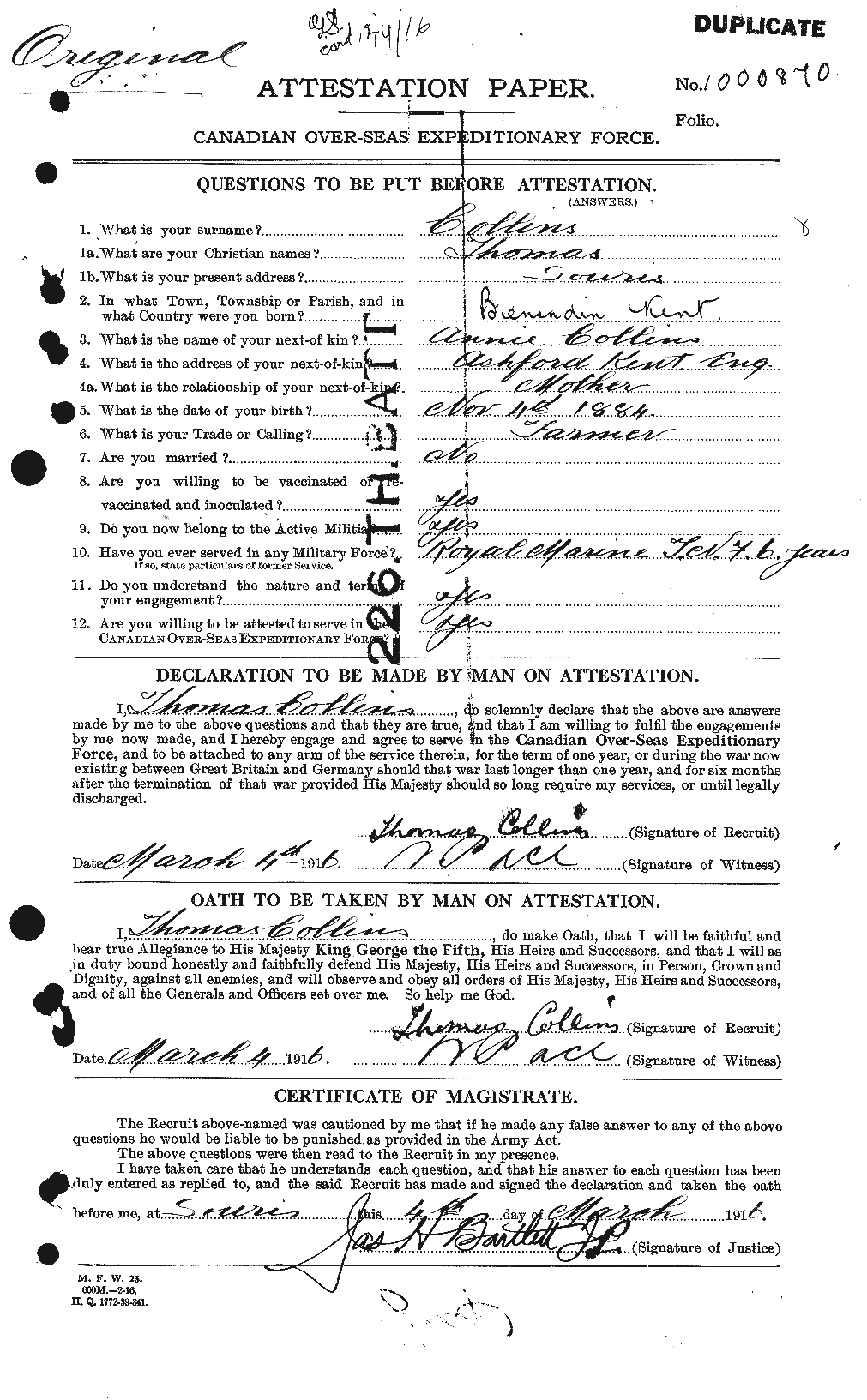 Personnel Records of the First World War - CEF 069138a